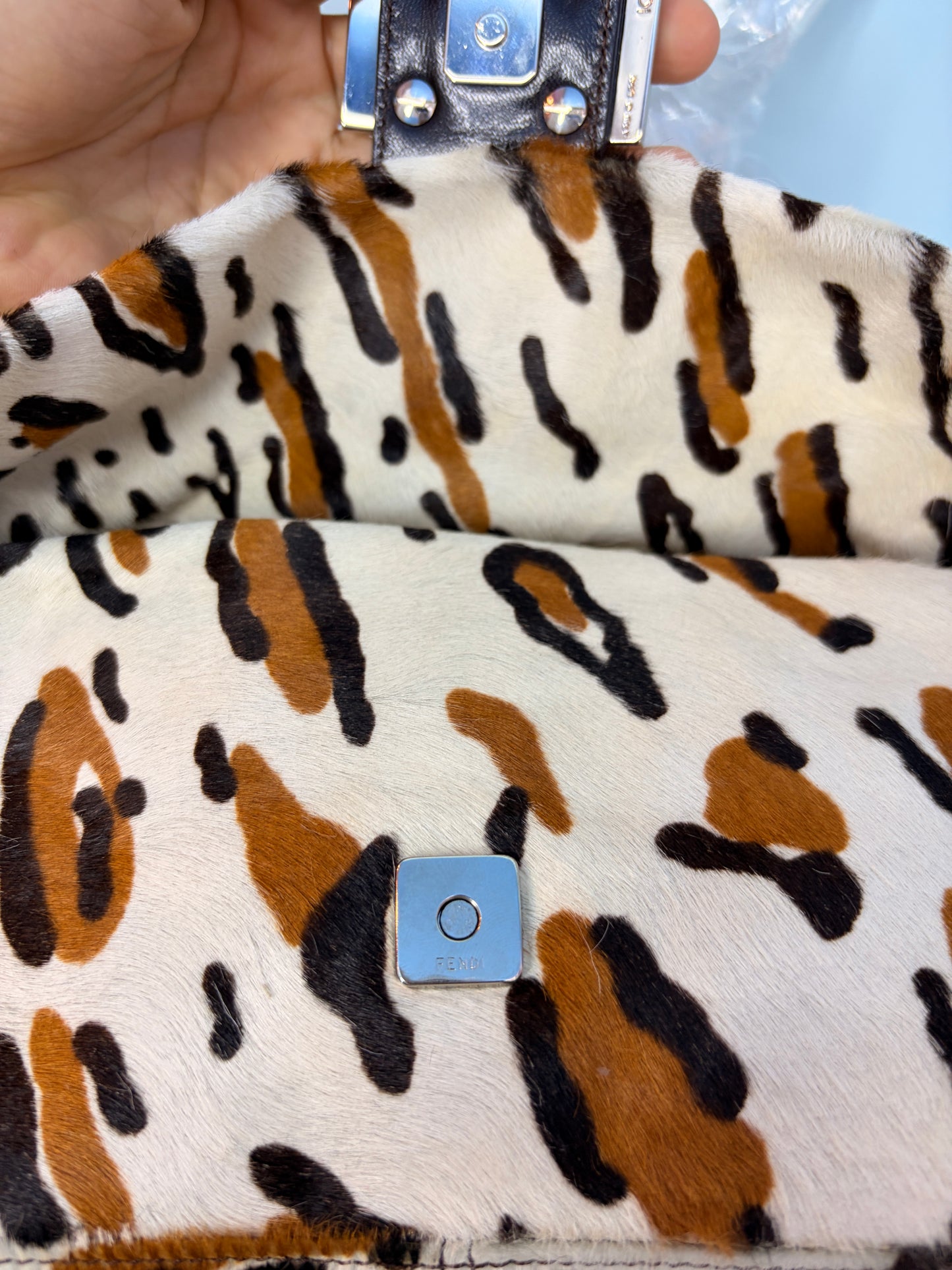 Fendi Ponyhair Baguette in White Animal Print