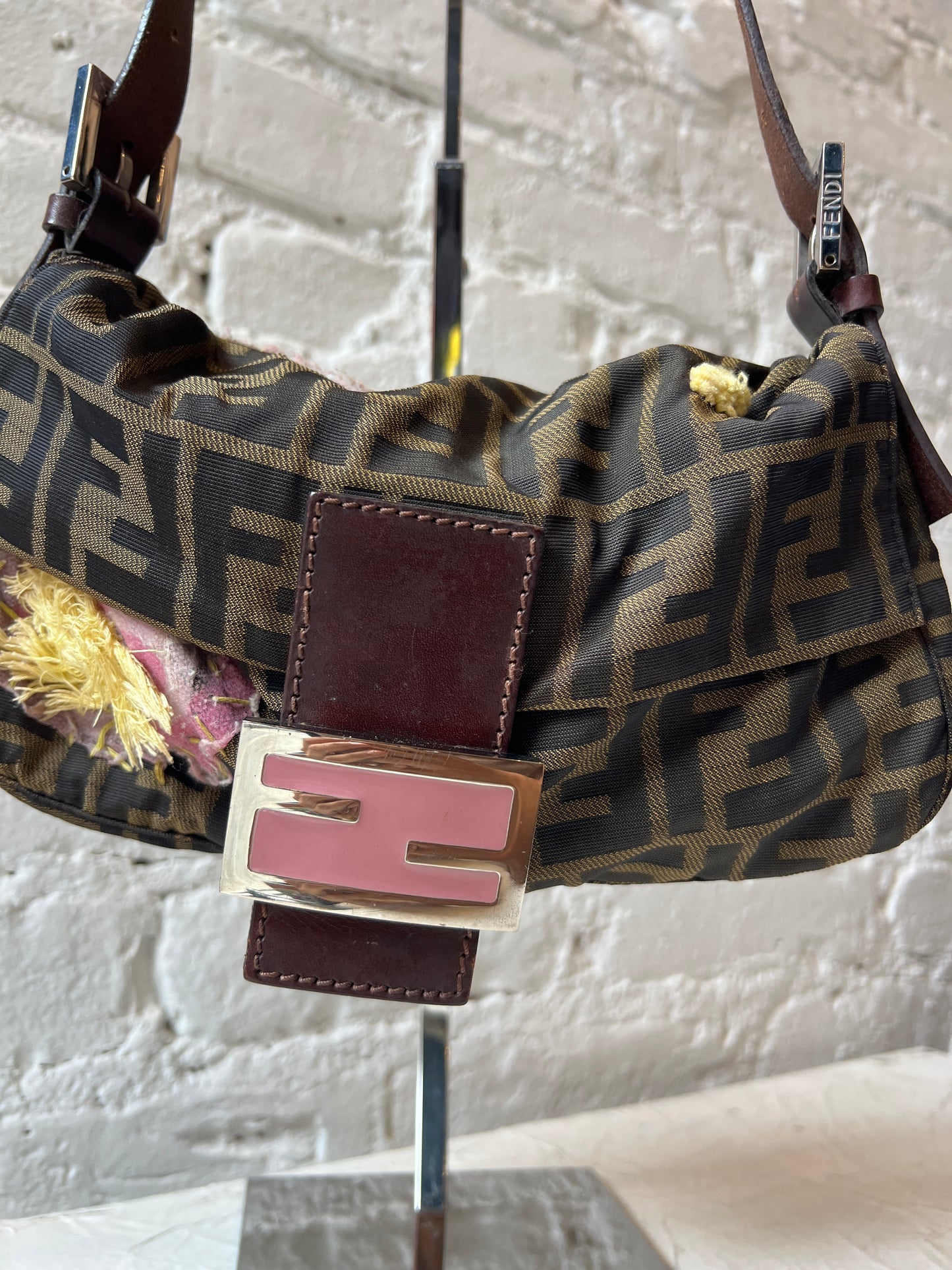 Fendi Baguette Zucca w/ Pink/Yellow Embroidery