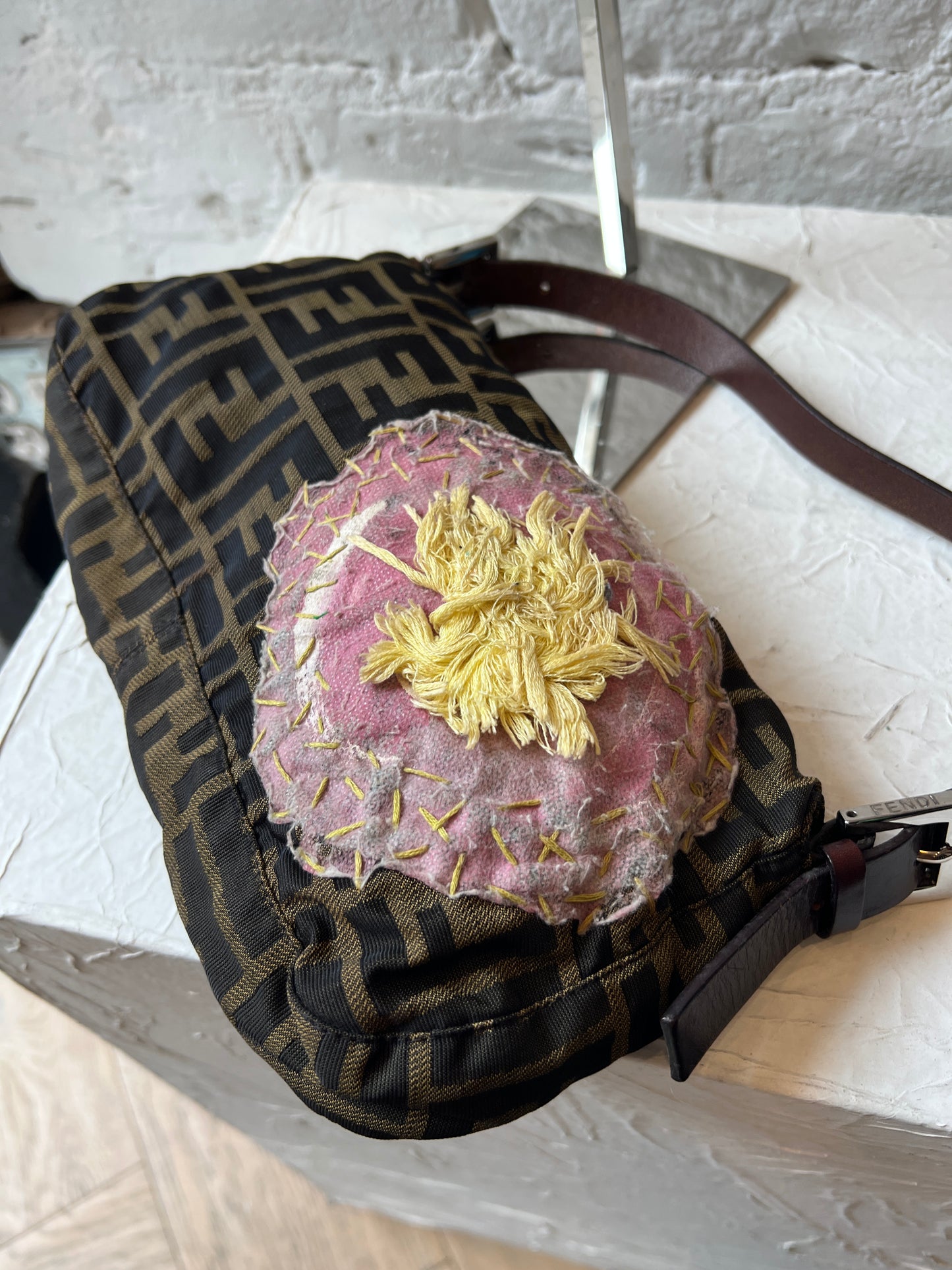 Fendi Baguette Zucca w/ Pink/Yellow Embroidery