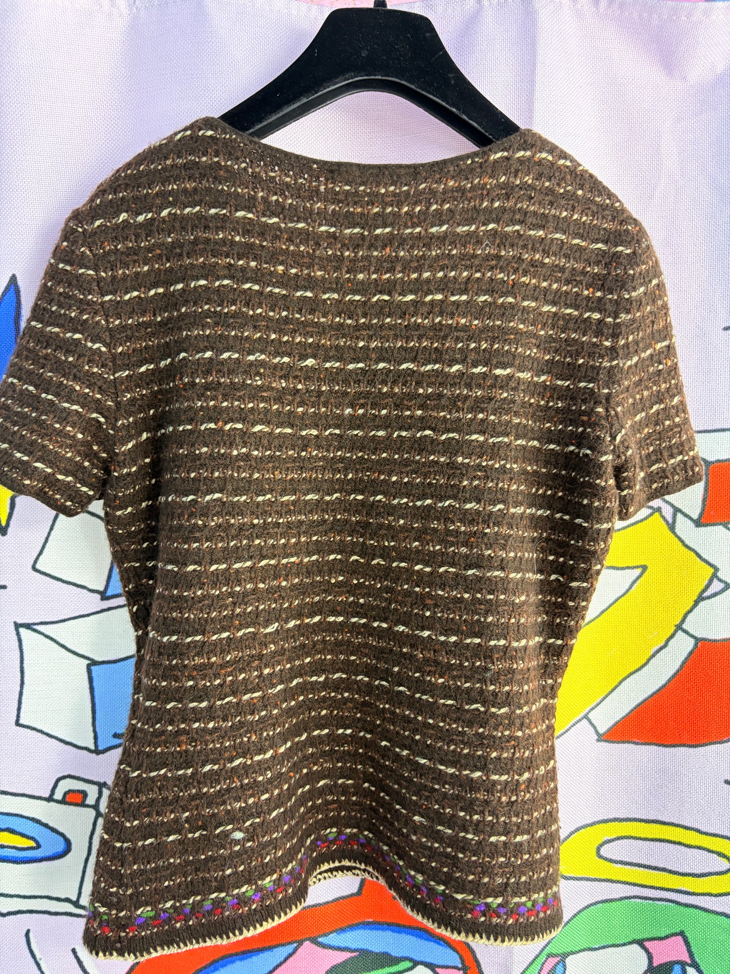 Chanel Brown Knit Tweed-Style Top with Gold CC Logo Autumn/Winter 1998