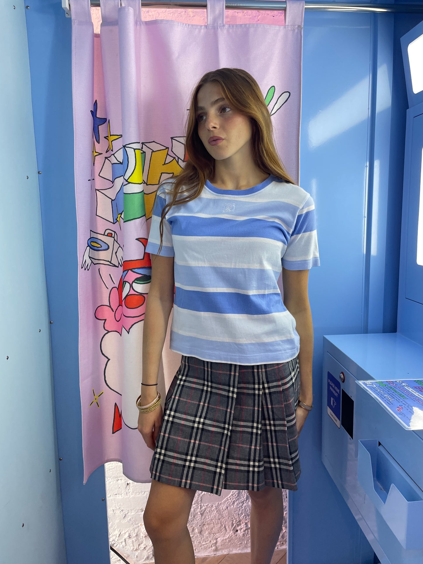 Courrèges Vintage Striped T-Shirt in White and Blue
