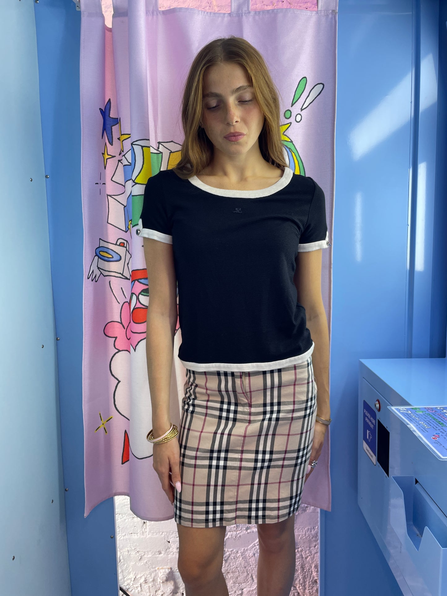 Courrèges Vintage Light Knit Top in Black with White Trim