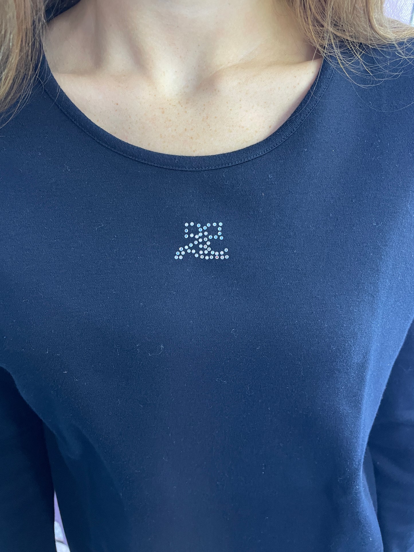 Courrèges Vintage Black Long-Sleeve Top with Rhinestone Logo