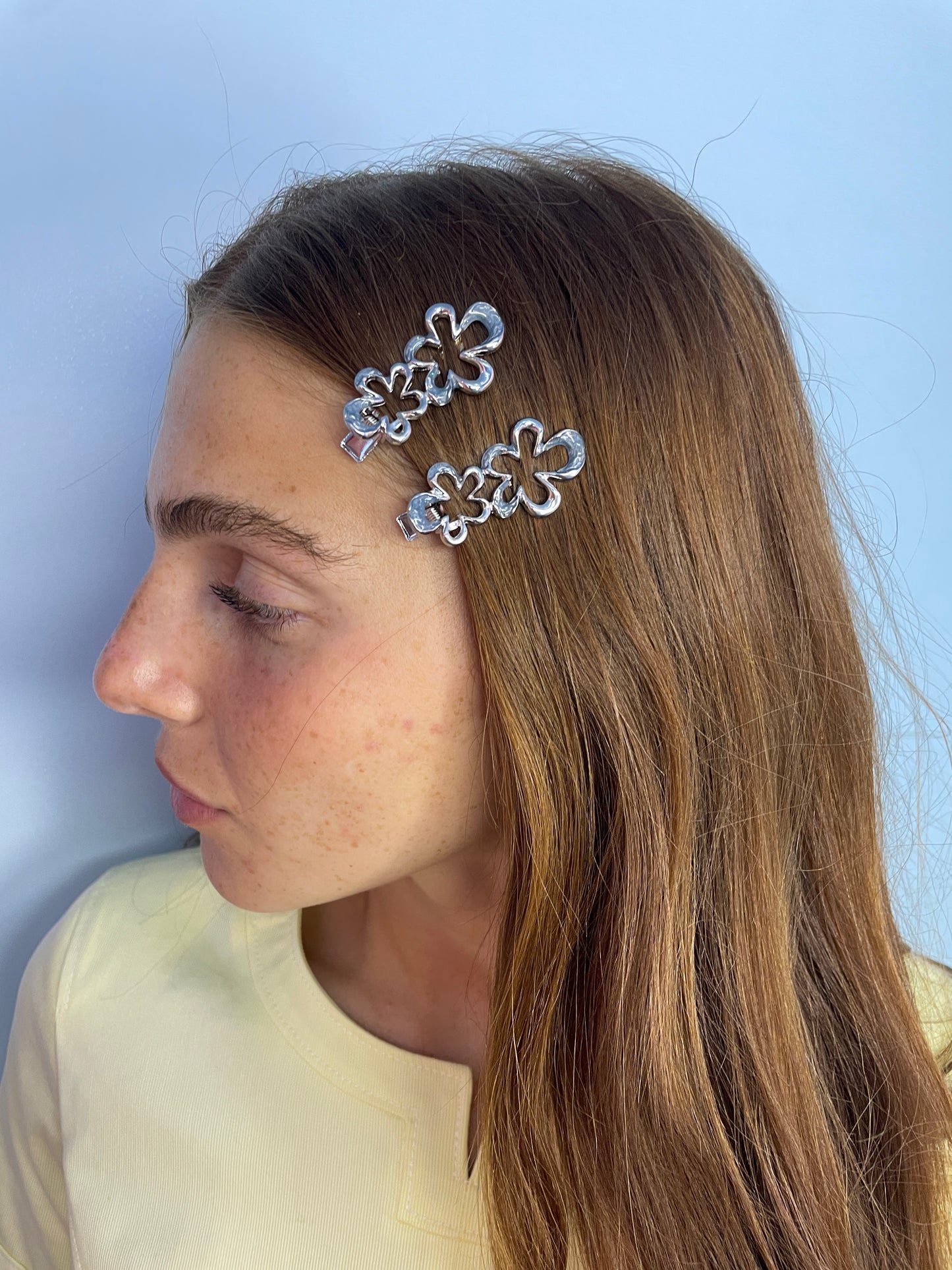 Chrome Flower-Shaped Hair Clips