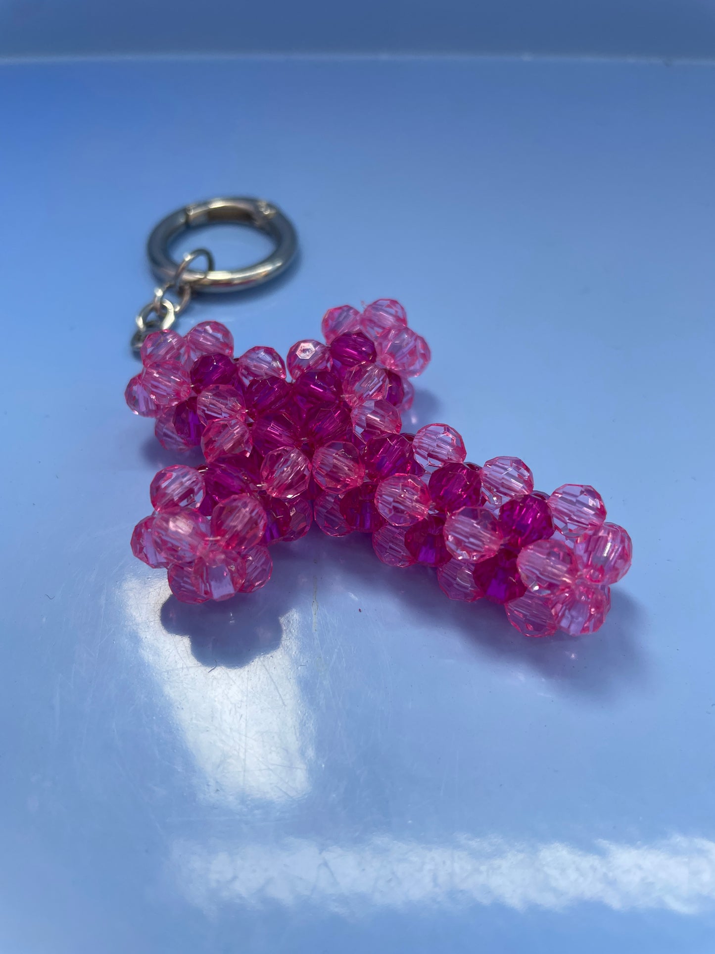Pink Cross Beaded Keychain