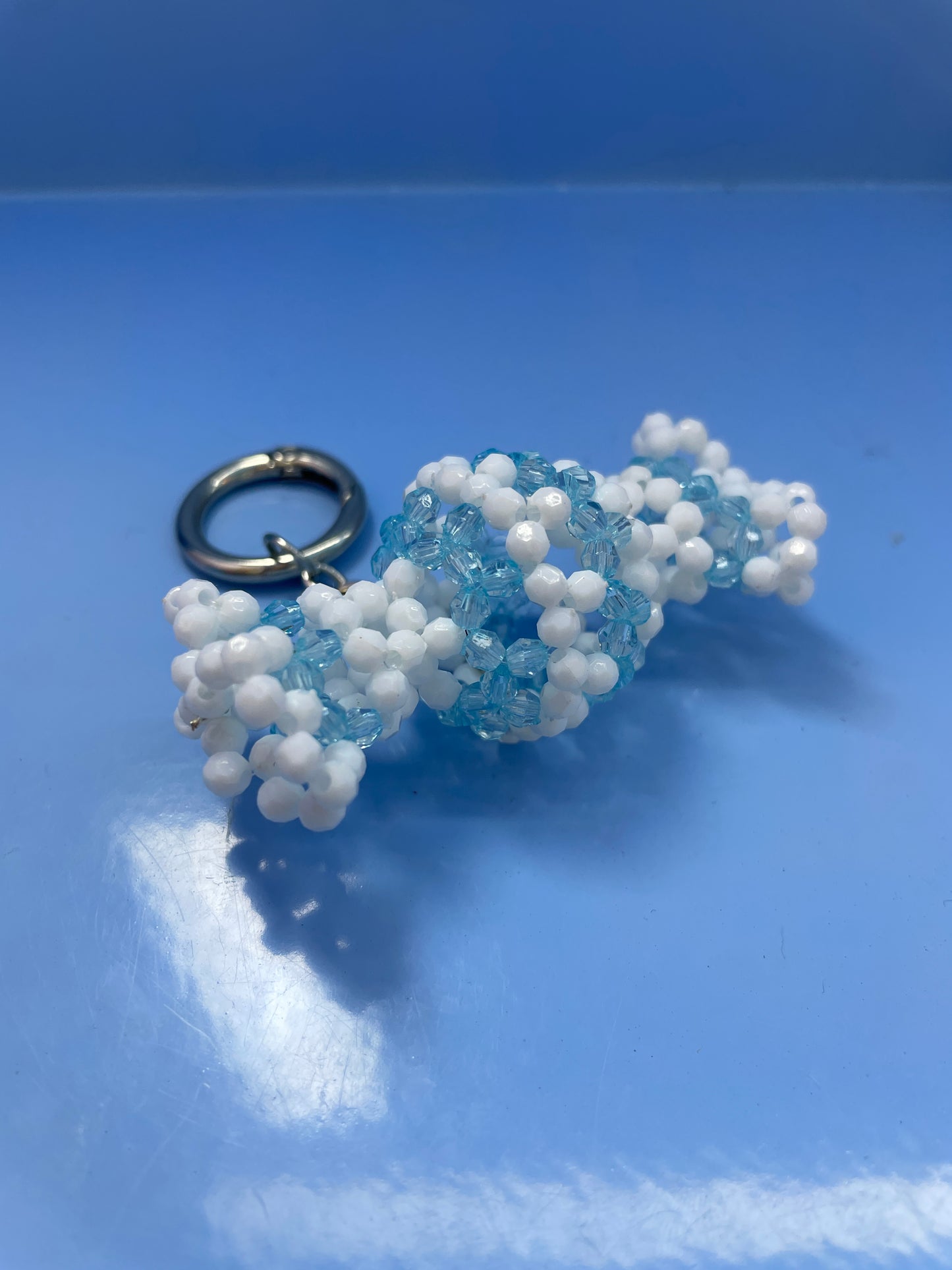 Blue & White Candy Beaded Keychain