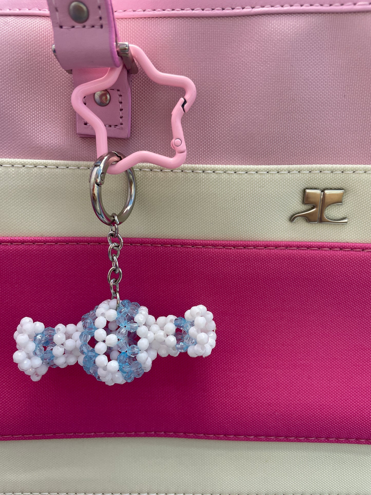 Blue & White Candy Beaded Keychain