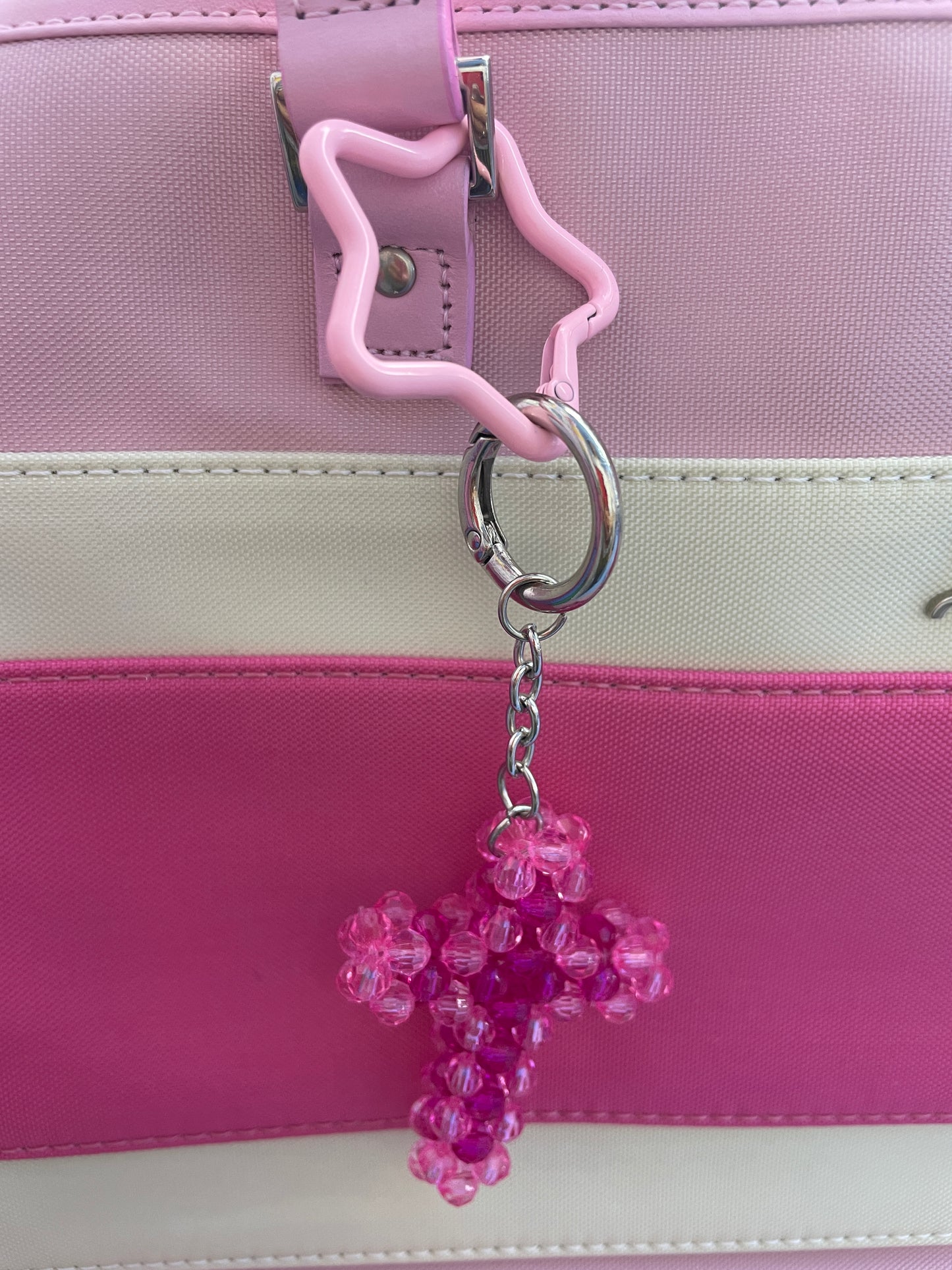 Pink Cross Beaded Keychain