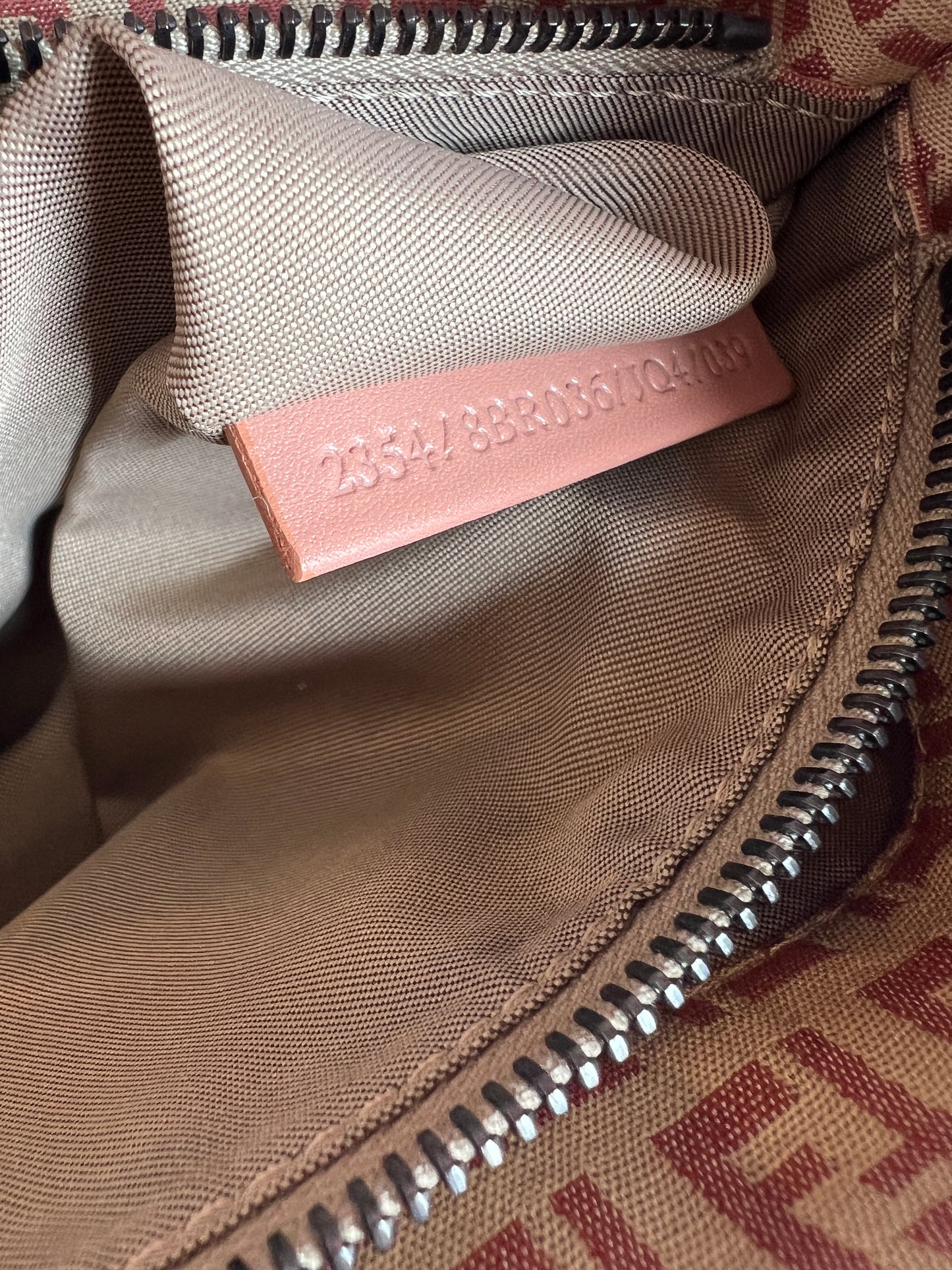 Fendi Zucchino Mamma Baguette Shoulder Bag in Tan/Pink