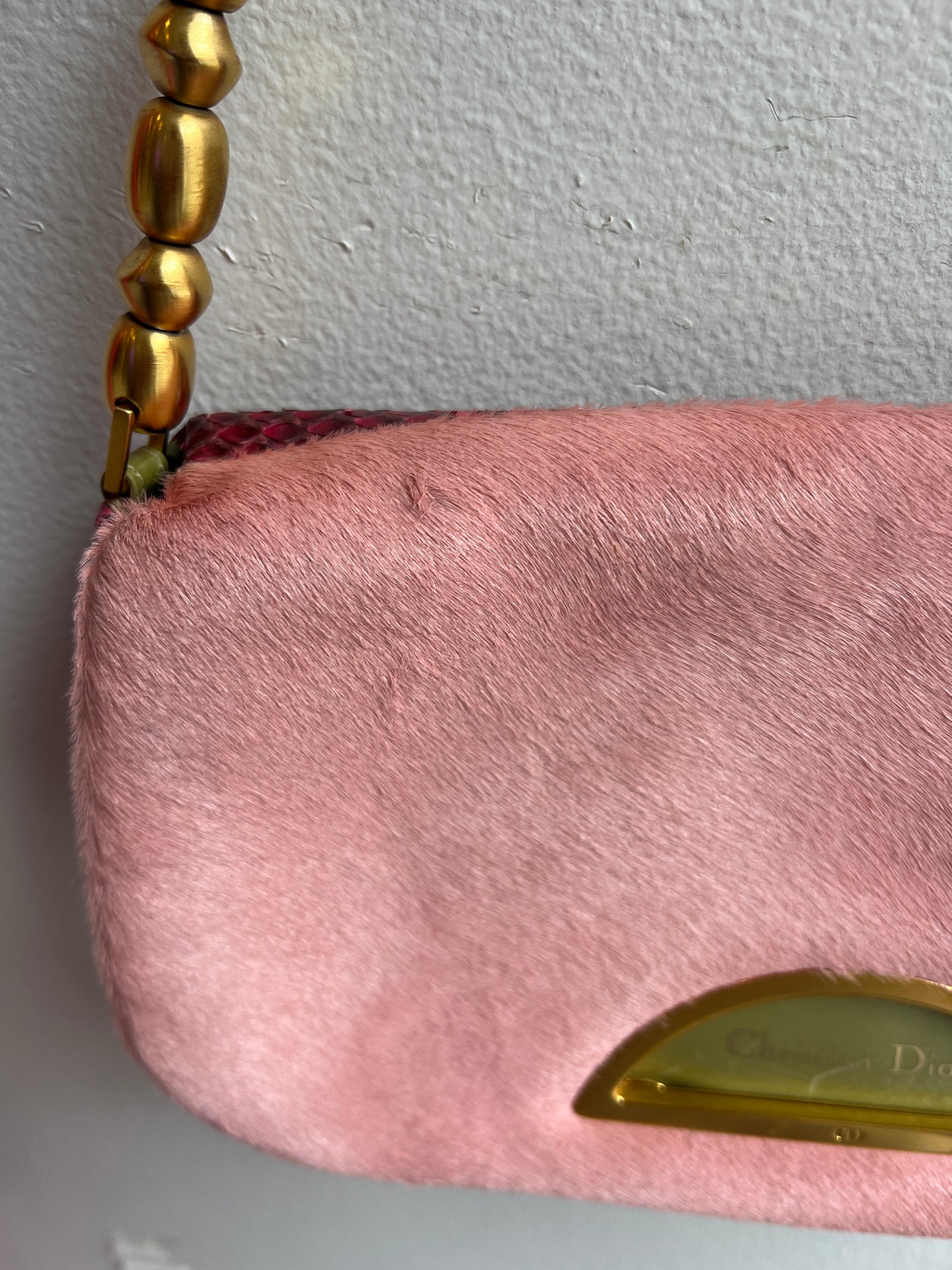 Christian Dior Malice Handbag in Pink Python & Pony Hair