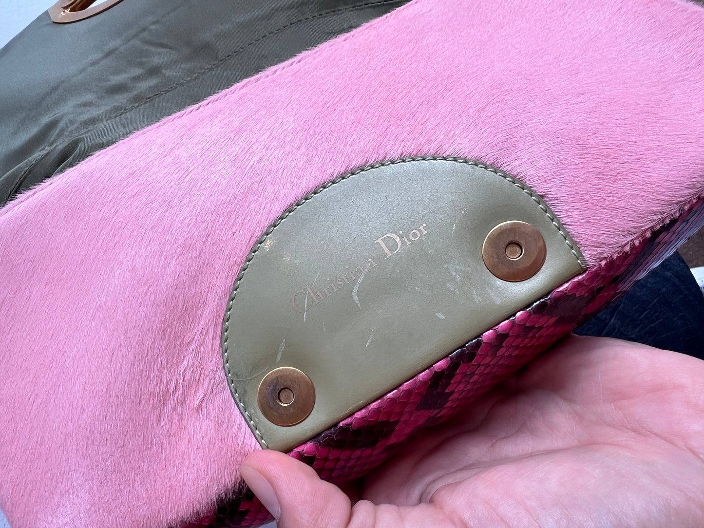 Christian Dior Malice Handbag in Pink Python & Pony Hair
