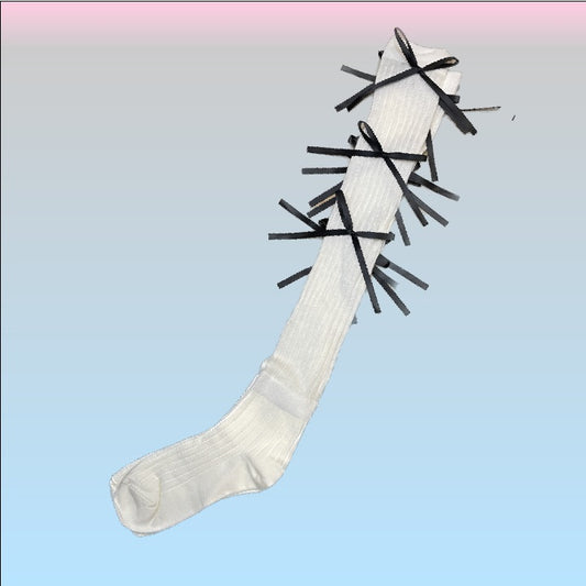 Long Coquette Bow Socks (White)