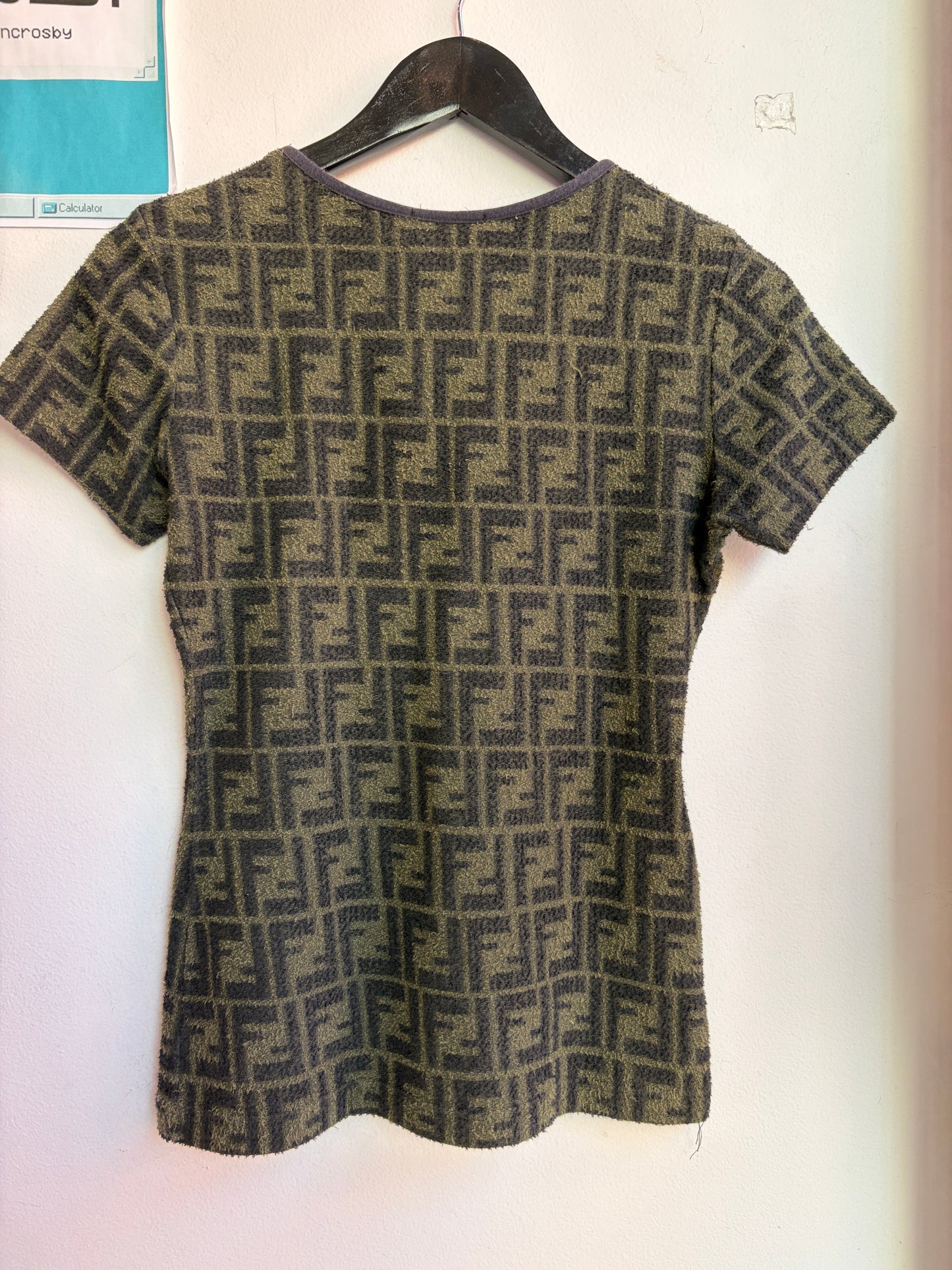 Vintage Fendi Zucca Terrycloth T Shirt in Green and Black