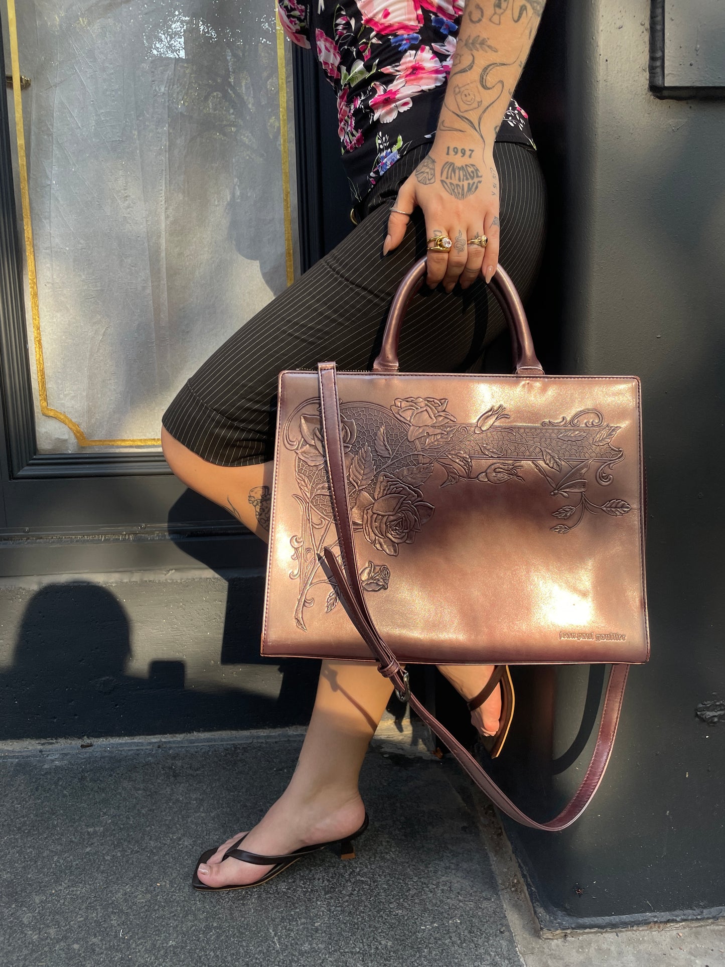 Jean Paul Gaultier Mauve Embossed Briefcase Bag