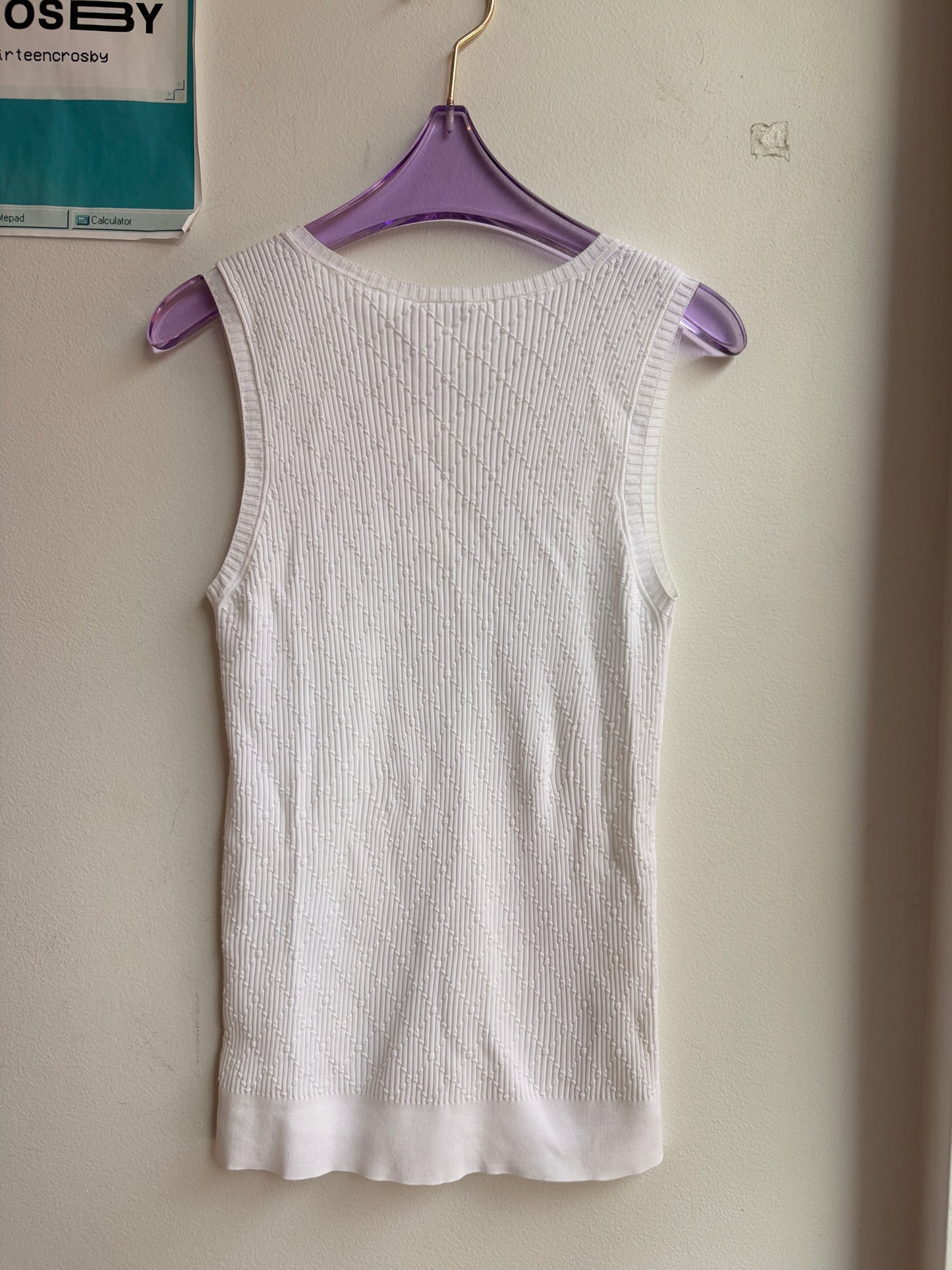 Chanel White Quilted Knit Tank Top with CC Logo
