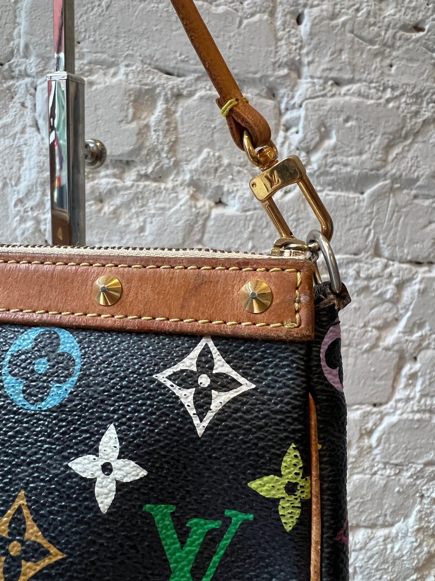 vachetta leather vintage Louis Vuitton Vintage Multicolor Takashi Murakami Pochette 2003 NYC Authentic Japan