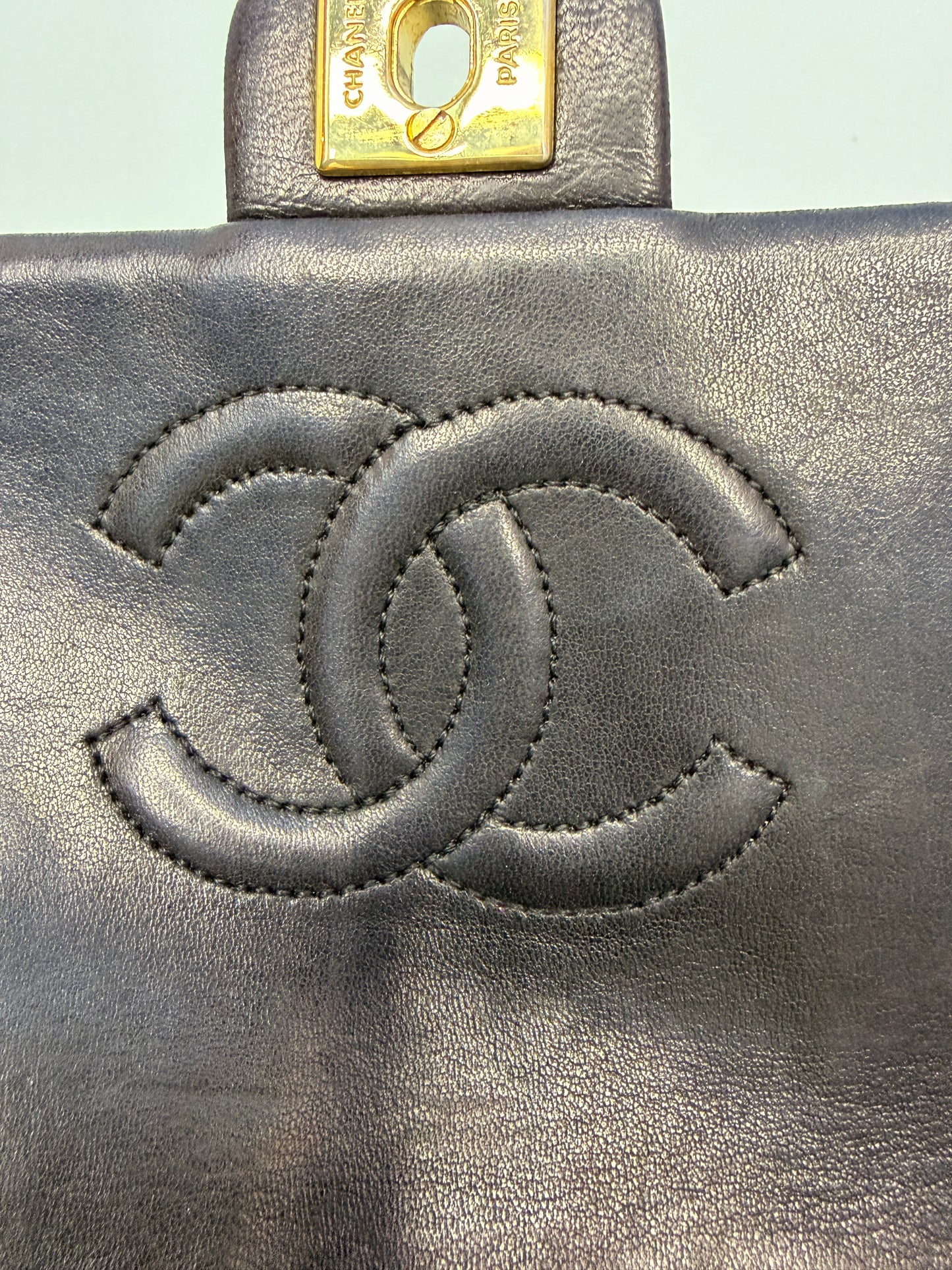 Chanel Black Quilted Leather Square Flap (18K Gold-Plated Hardware)