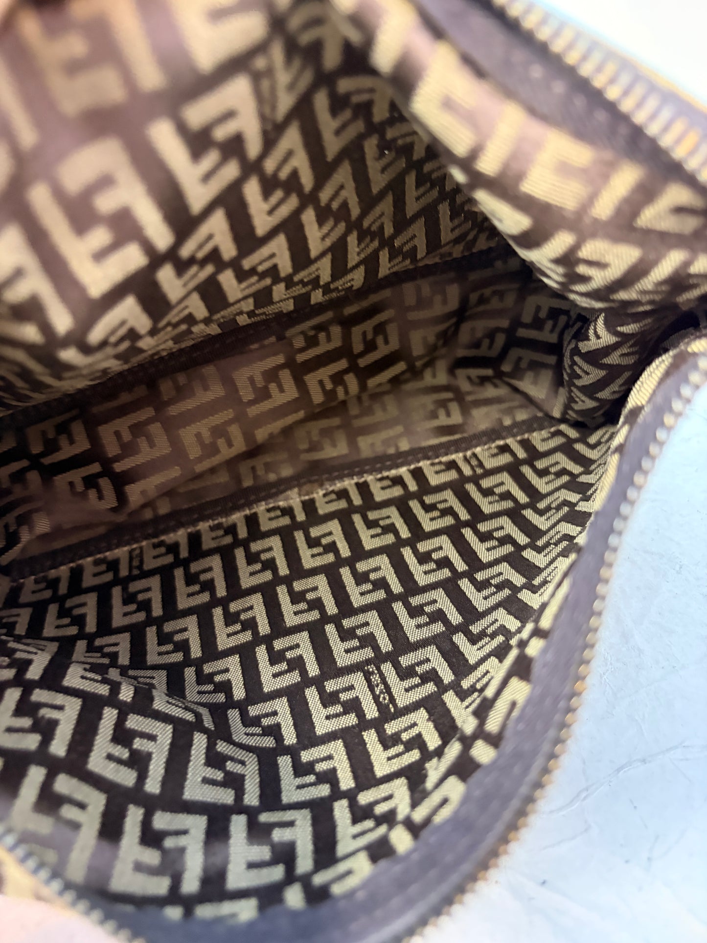 Fendi Zucchino Handle Bag with Tan Leather Handle