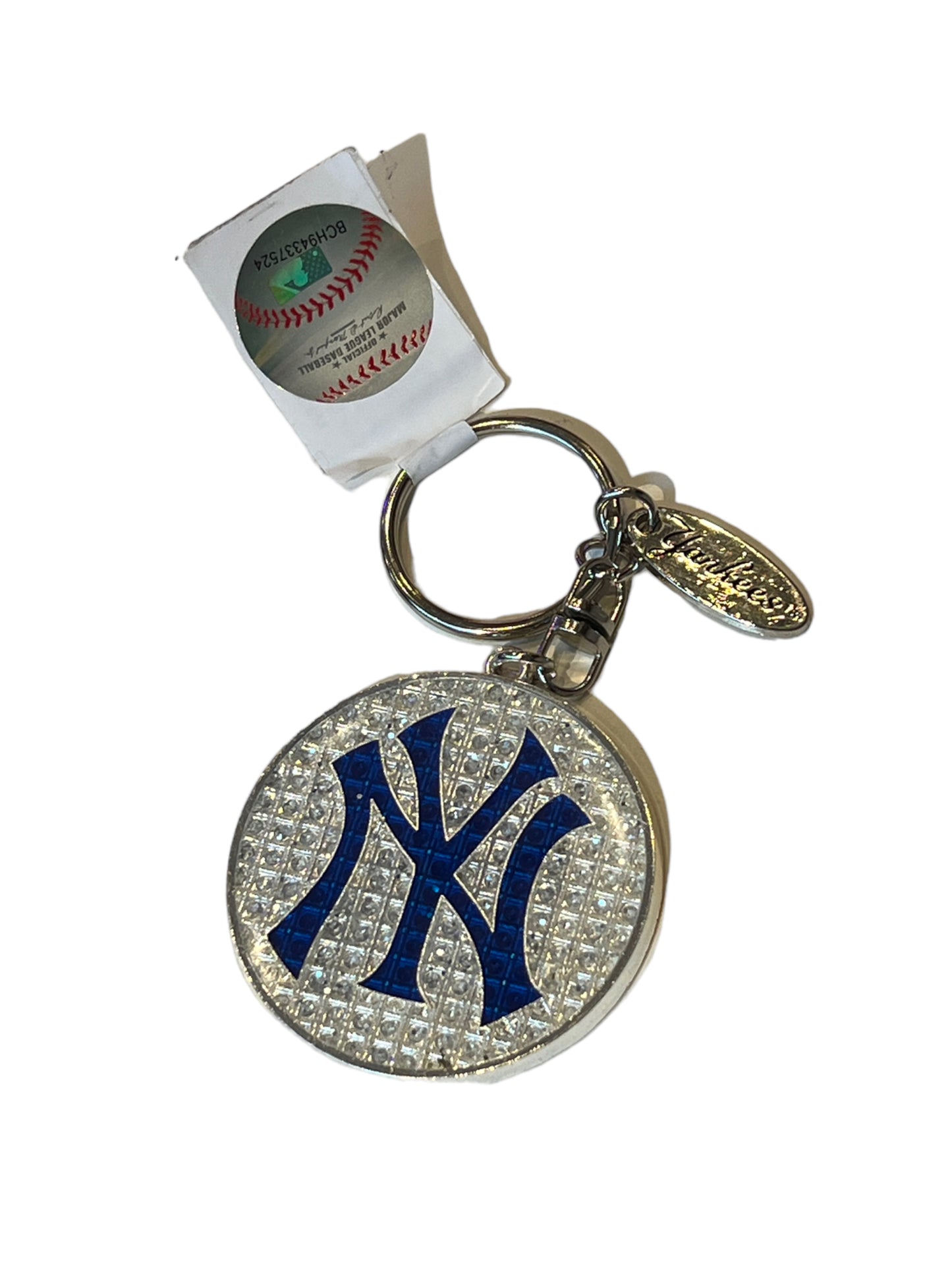 NY Yankee Logo Rhinestone Keychain/Silver x Blue