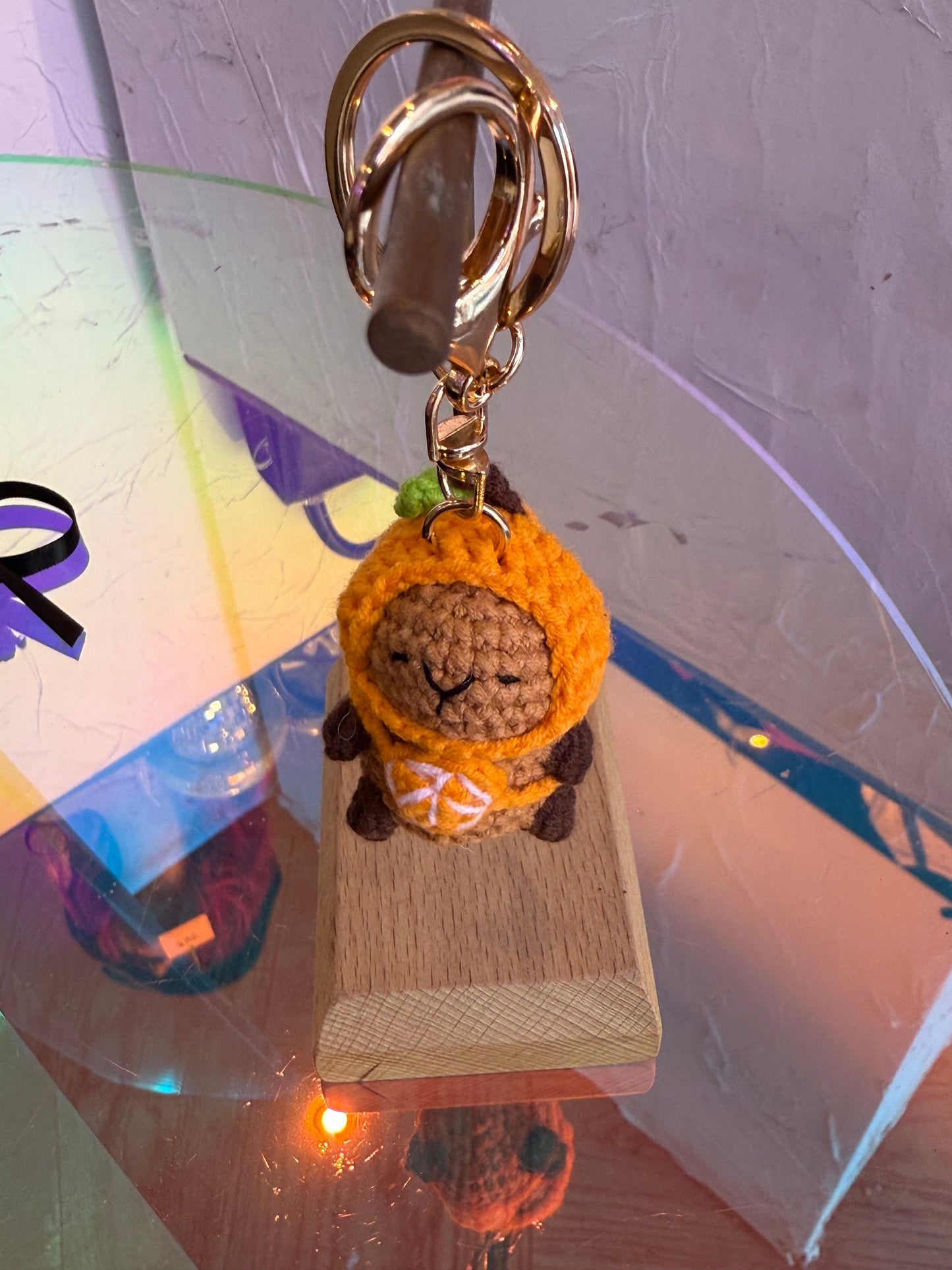 Crochet Capybara with Pumpkin Hat Bag Charm / Keychain