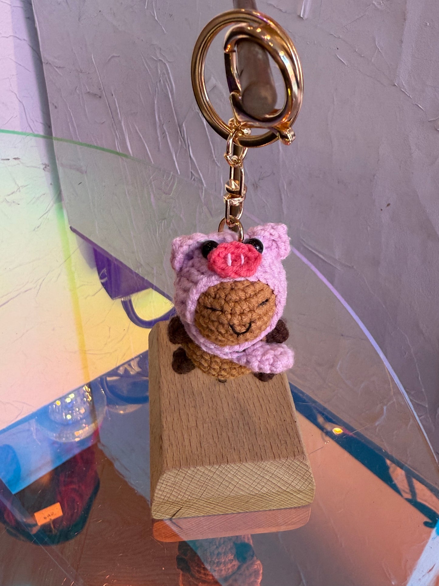 Crochet Capybara with Pig Hat Bag Charm / Keychain