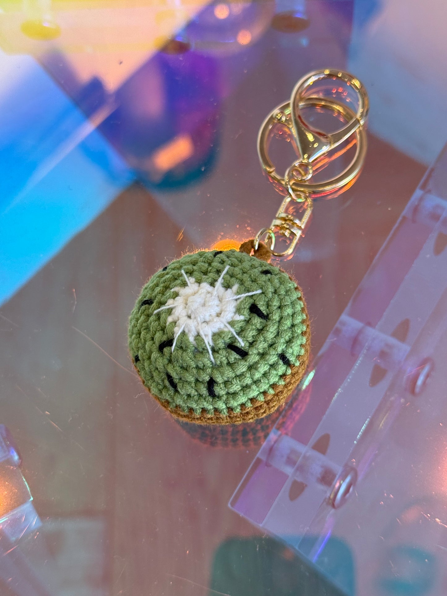 Crochet Kiwi Slice Bag Charm / Keychain