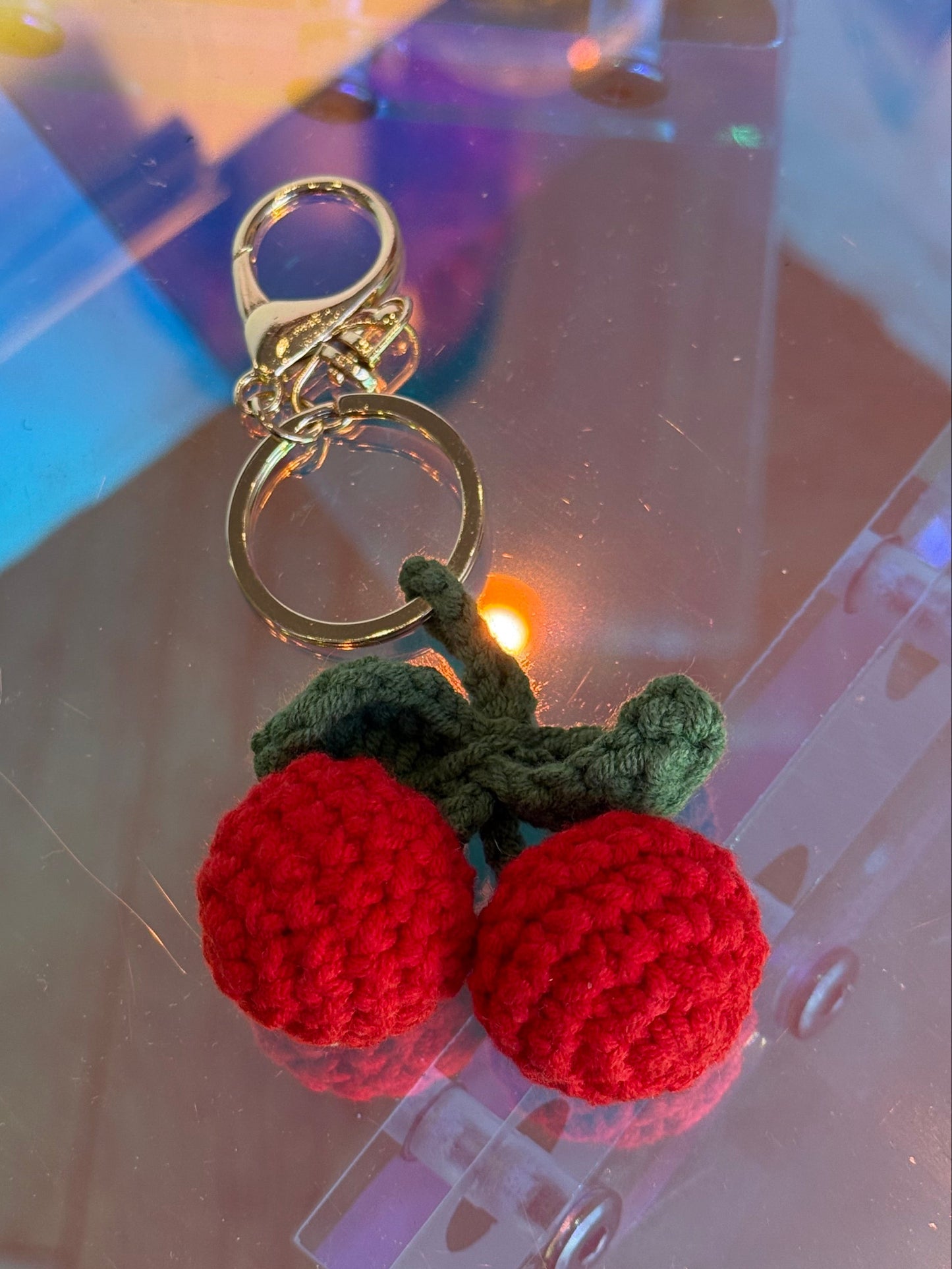 crochet cherry knit keychain