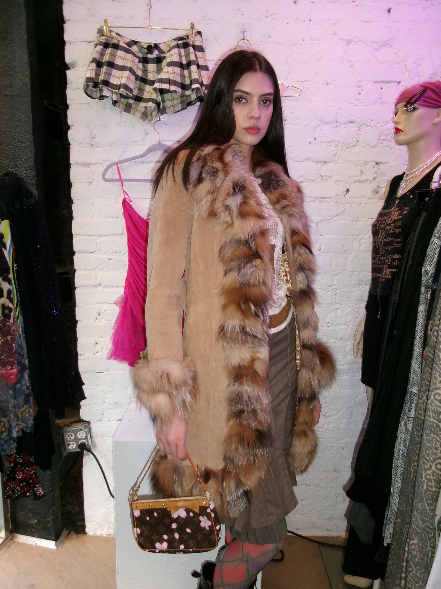 Penny Lane Suede & Fox Fur Coat