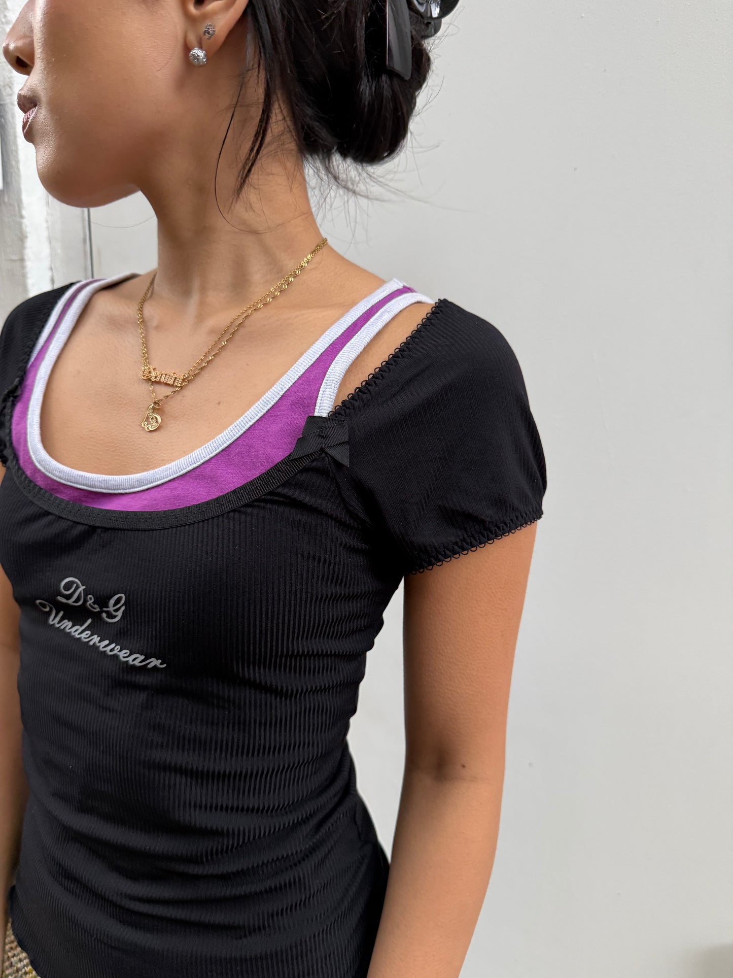 D&G Y2K Underwear Black Ribbed Scoop Neck T-Shirt