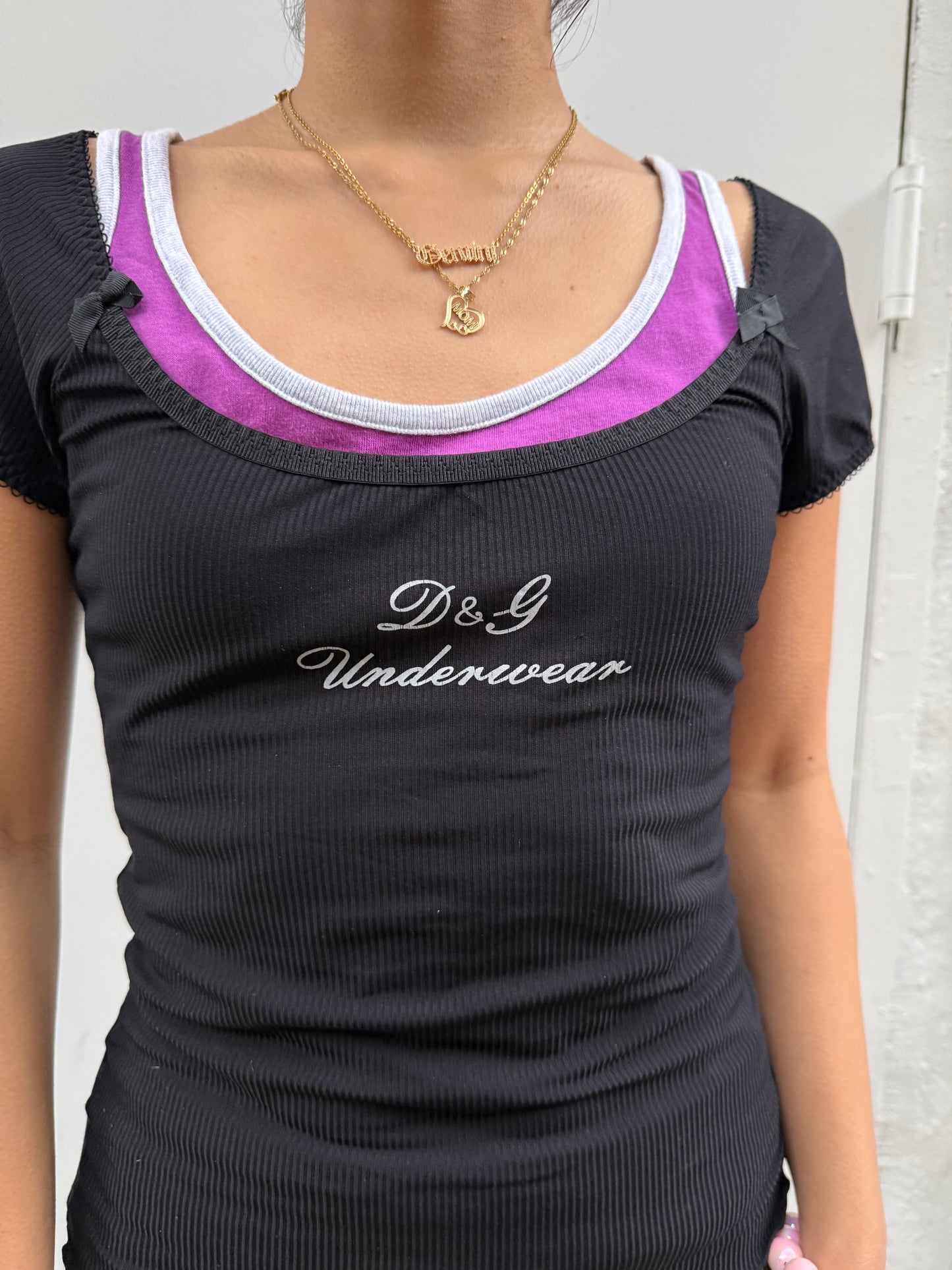 D&G Y2K Underwear Black Ribbed Scoop Neck T-Shirt