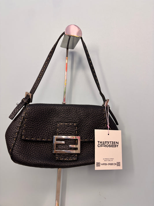 Fendi Selleria Mini Mamma Baguette in Black Pebbled Leather