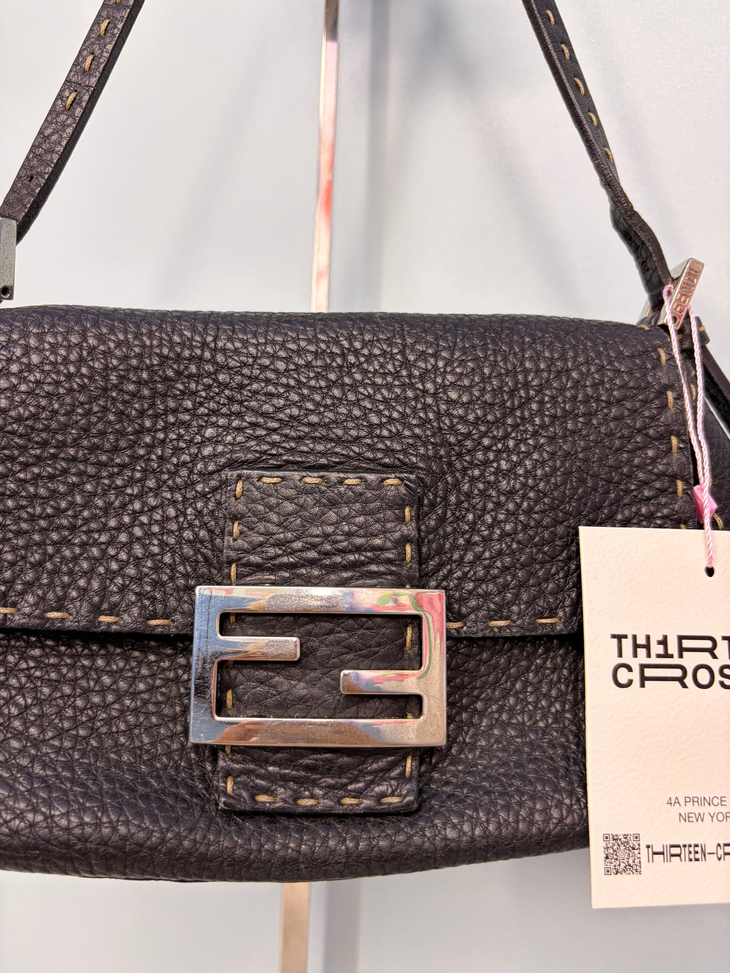 Fendi Selleria Mini Mamma Baguette in Black Pebbled Leather