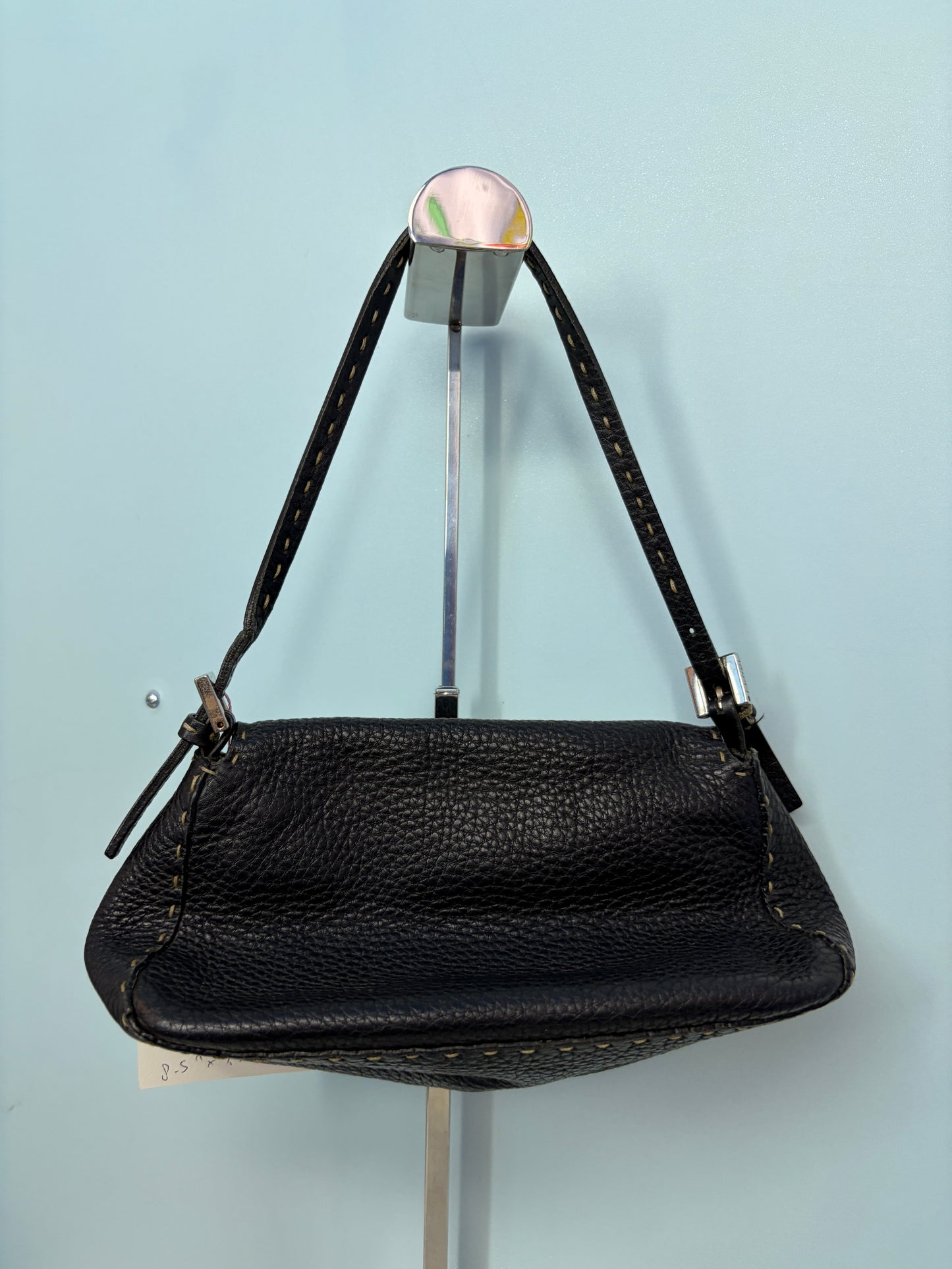 Fendi Selleria Mini Mamma Baguette in Black Pebbled Leather