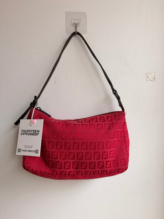 Fendi Red Zucchino Shoulder Bag with Black