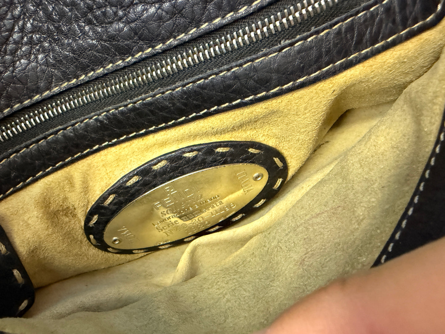 Fendi Selleria Mini Mamma Baguette in Black Pebbled Leather