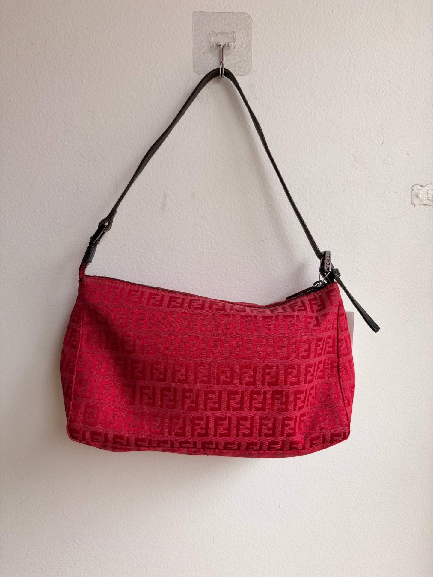 Fendi Red Zucchino Shoulder Bag with Black