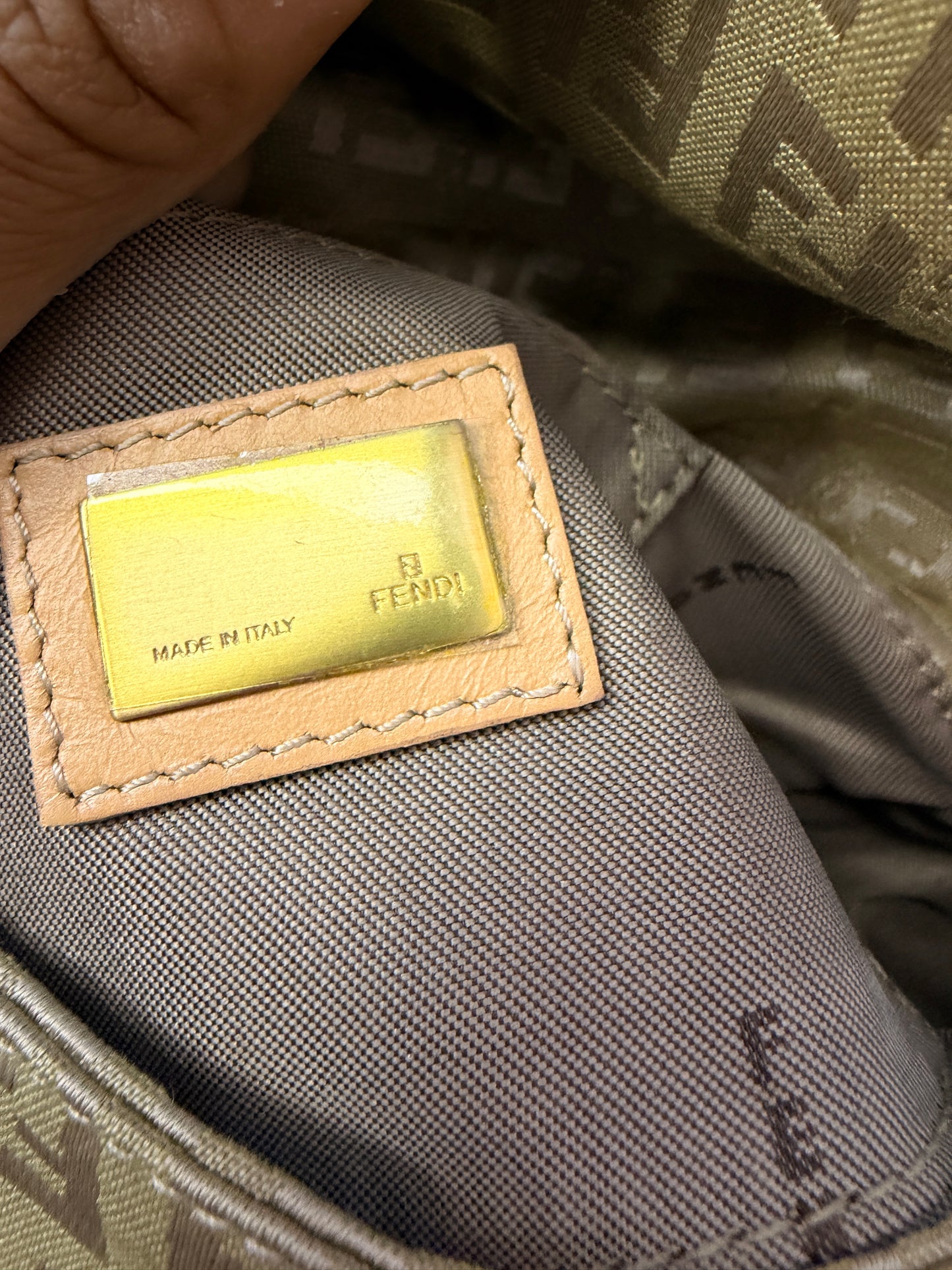 Fendi Mini Mamma Baguette in Tan Zucchino with Leather Accents