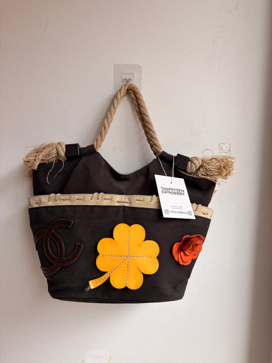 Chanel Camellia Beach Tote in Black Canvas