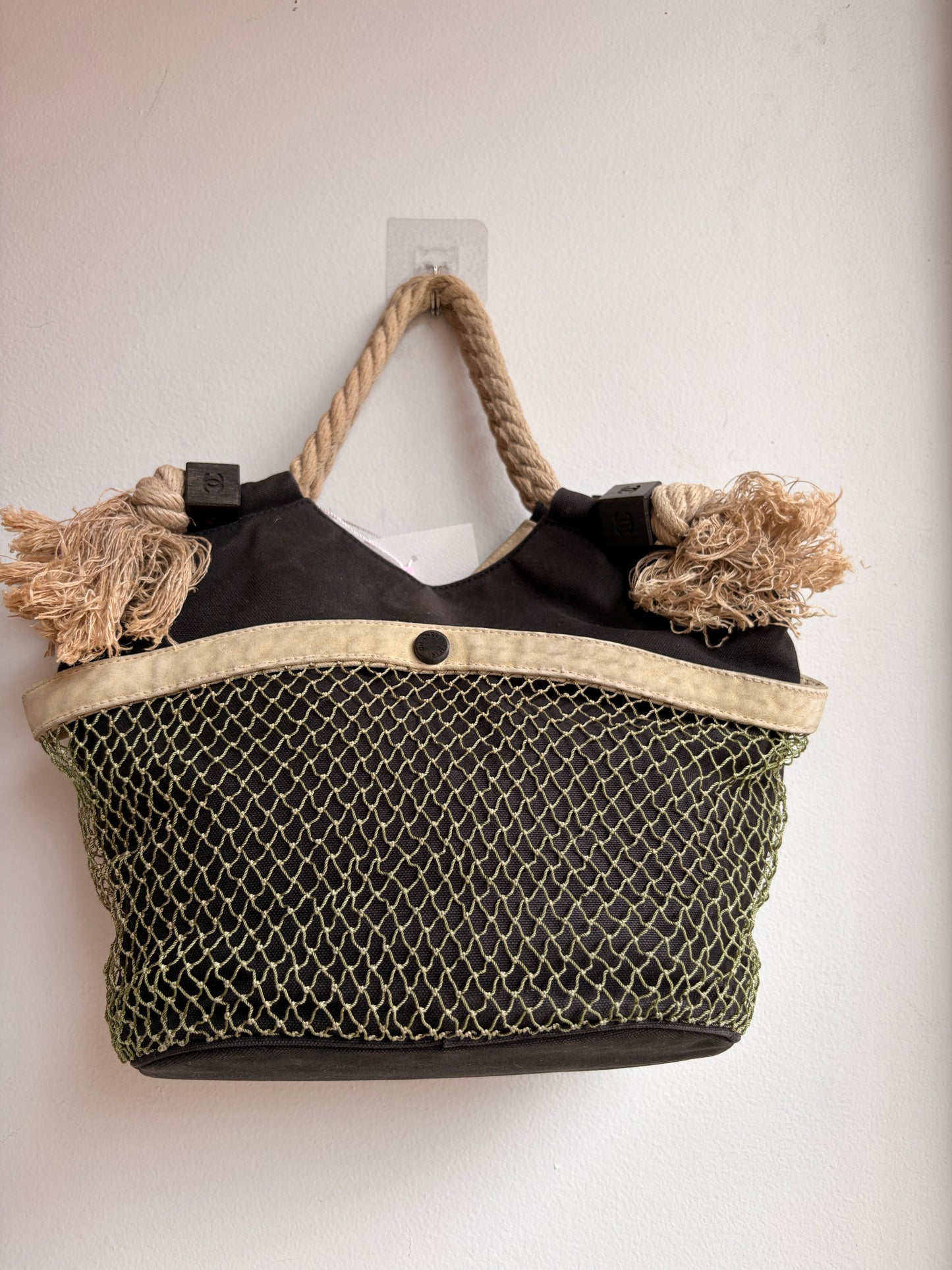 Chanel Camellia Beach Tote in Black Canvas