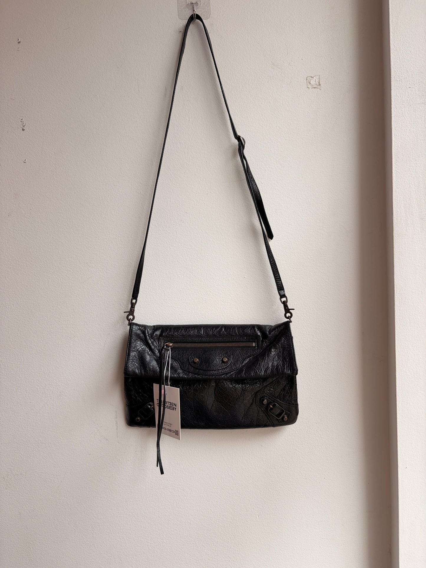 Balenciaga Black Moto Envelope Crossbody Clutch