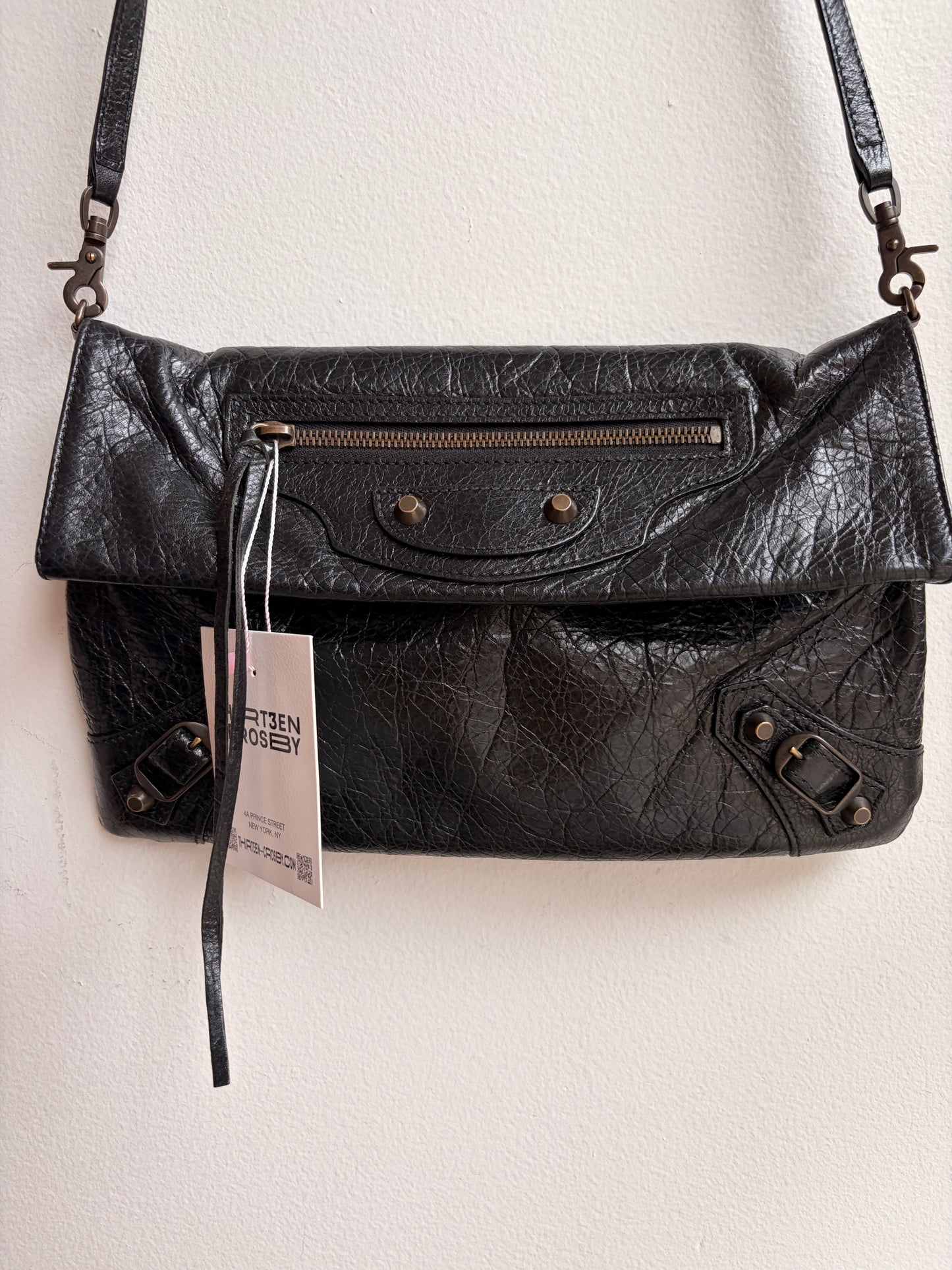 Balenciaga Black Moto Envelope Crossbody Clutch