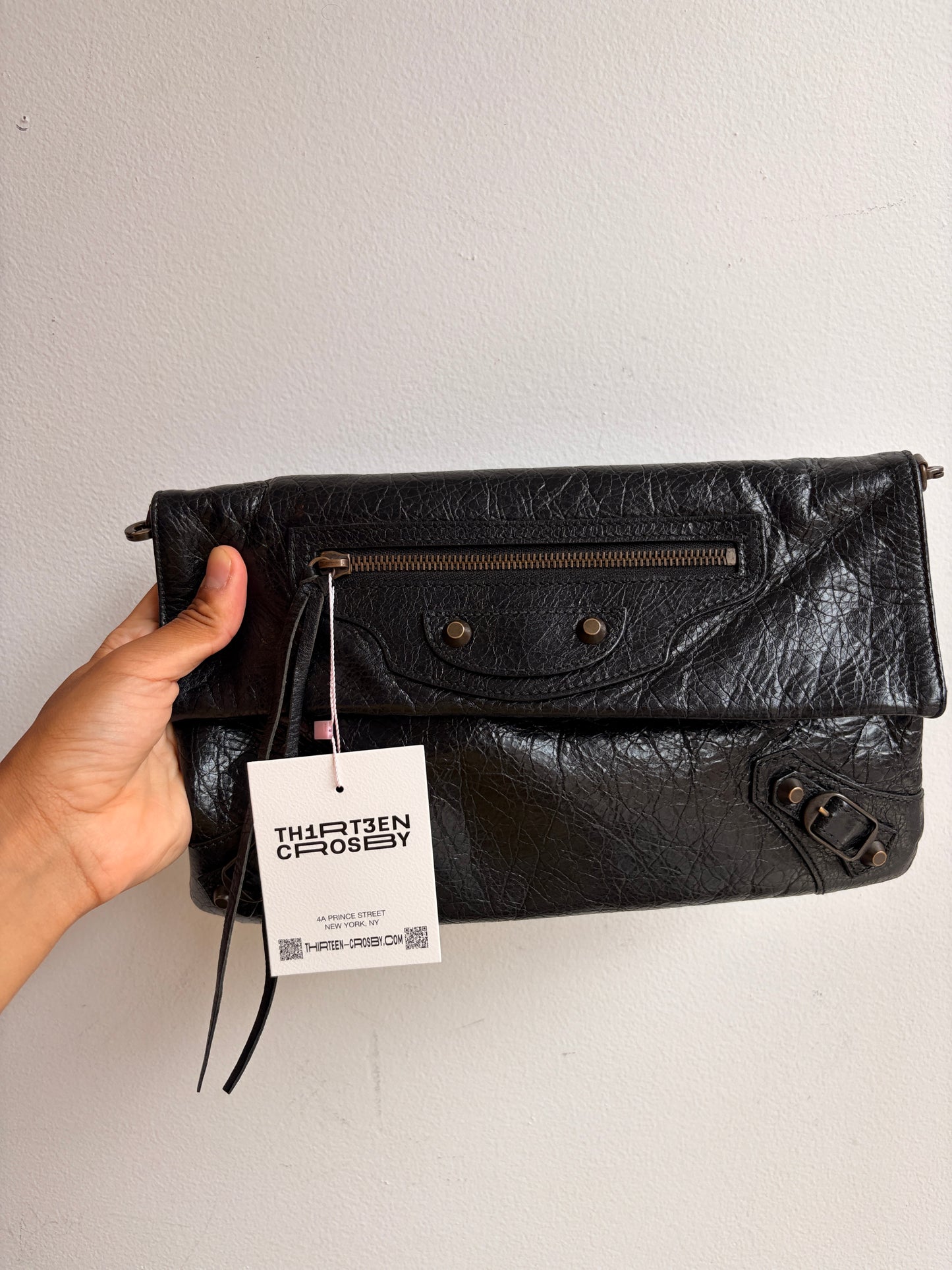 Balenciaga Black Moto Envelope Crossbody Clutch
