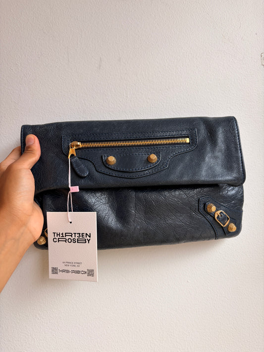 Balenciaga Navy Moto Envelope Crossbody Clutch