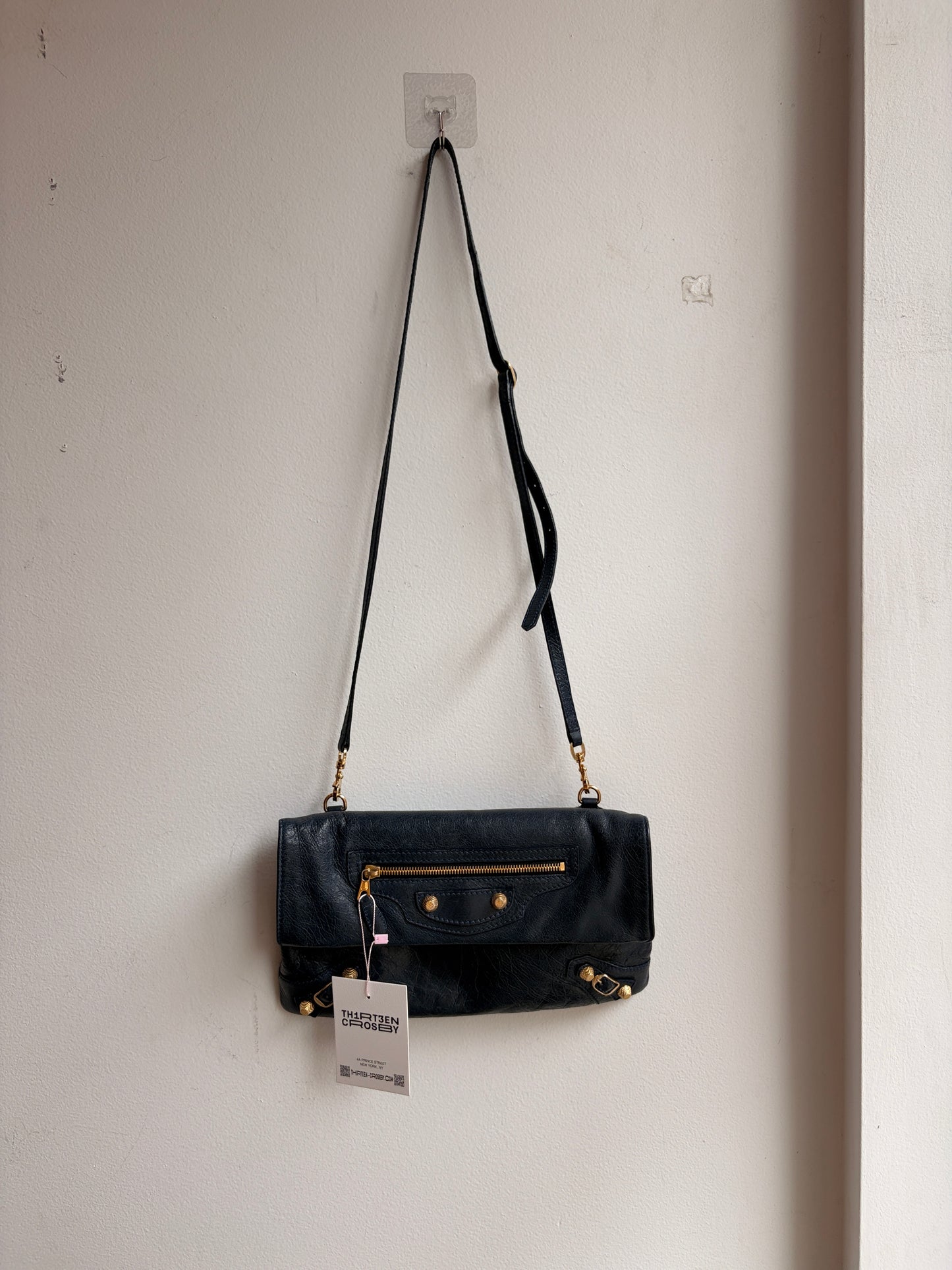 Balenciaga Navy Moto Envelope Crossbody Clutch