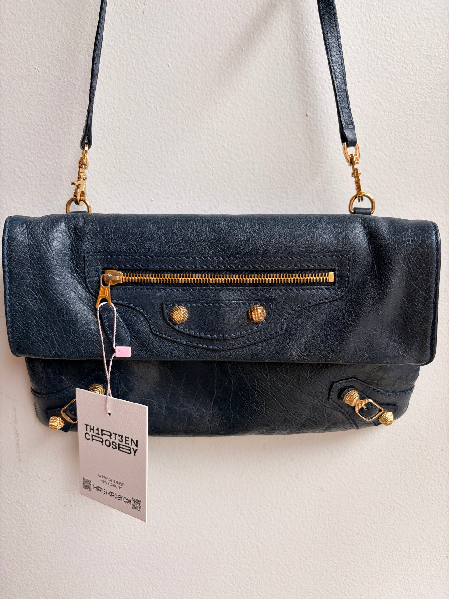 Balenciaga Navy Moto Envelope Crossbody Clutch
