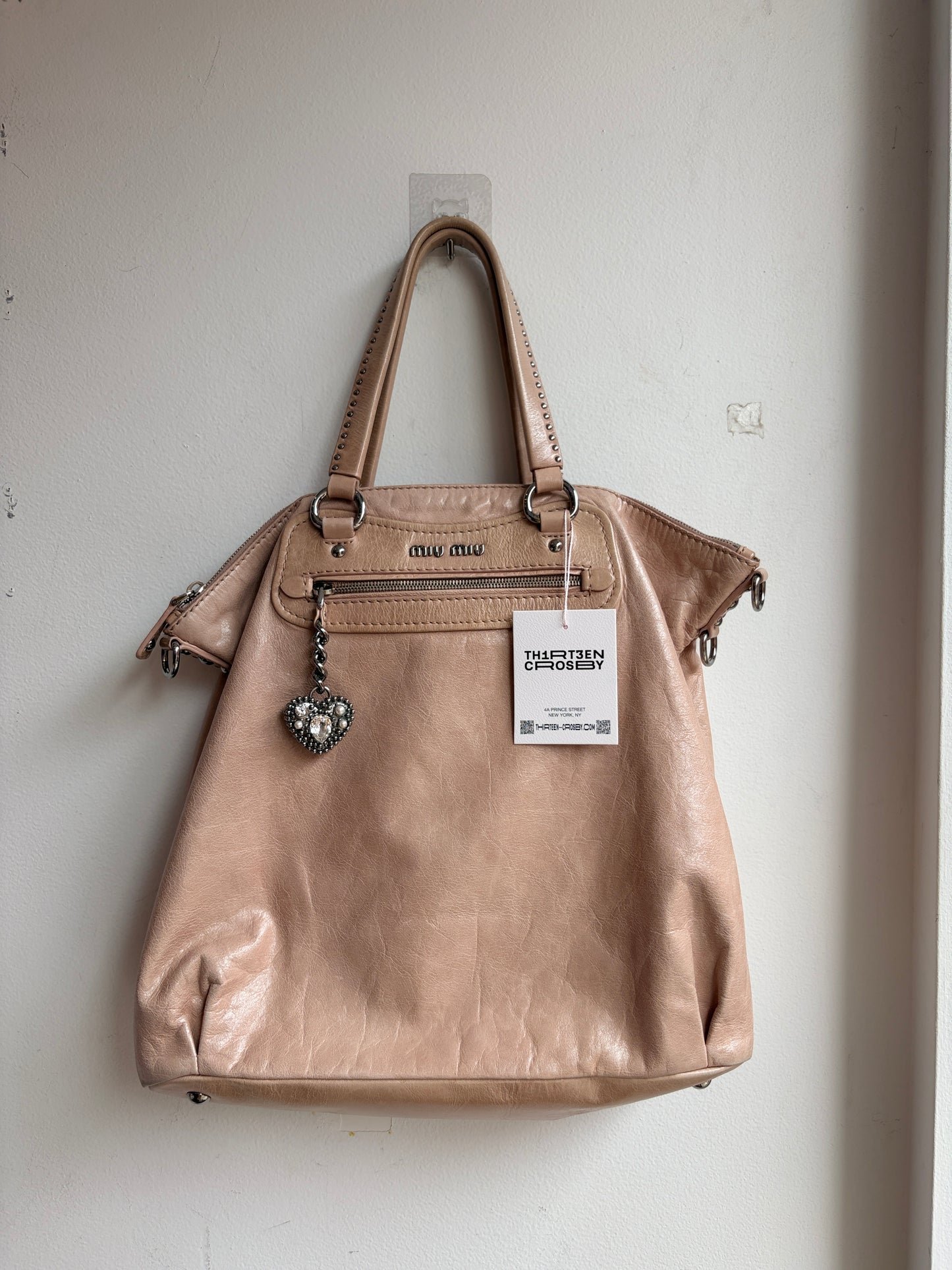 Miu Miu Beige and Pink Leather Two-Strap Shoulder Bag