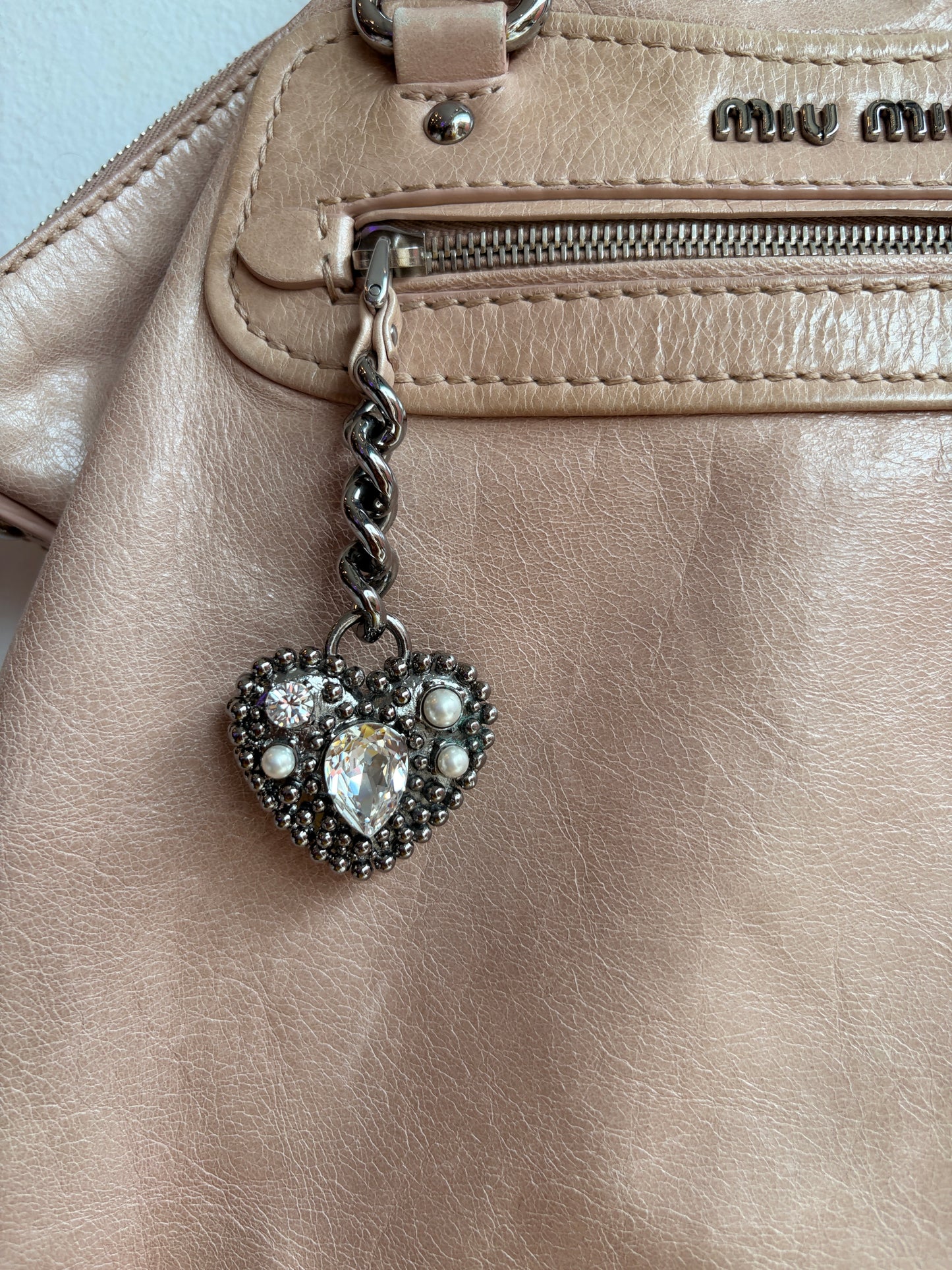 Miu Miu Beige and Pink Leather Two-Strap Shoulder Bag