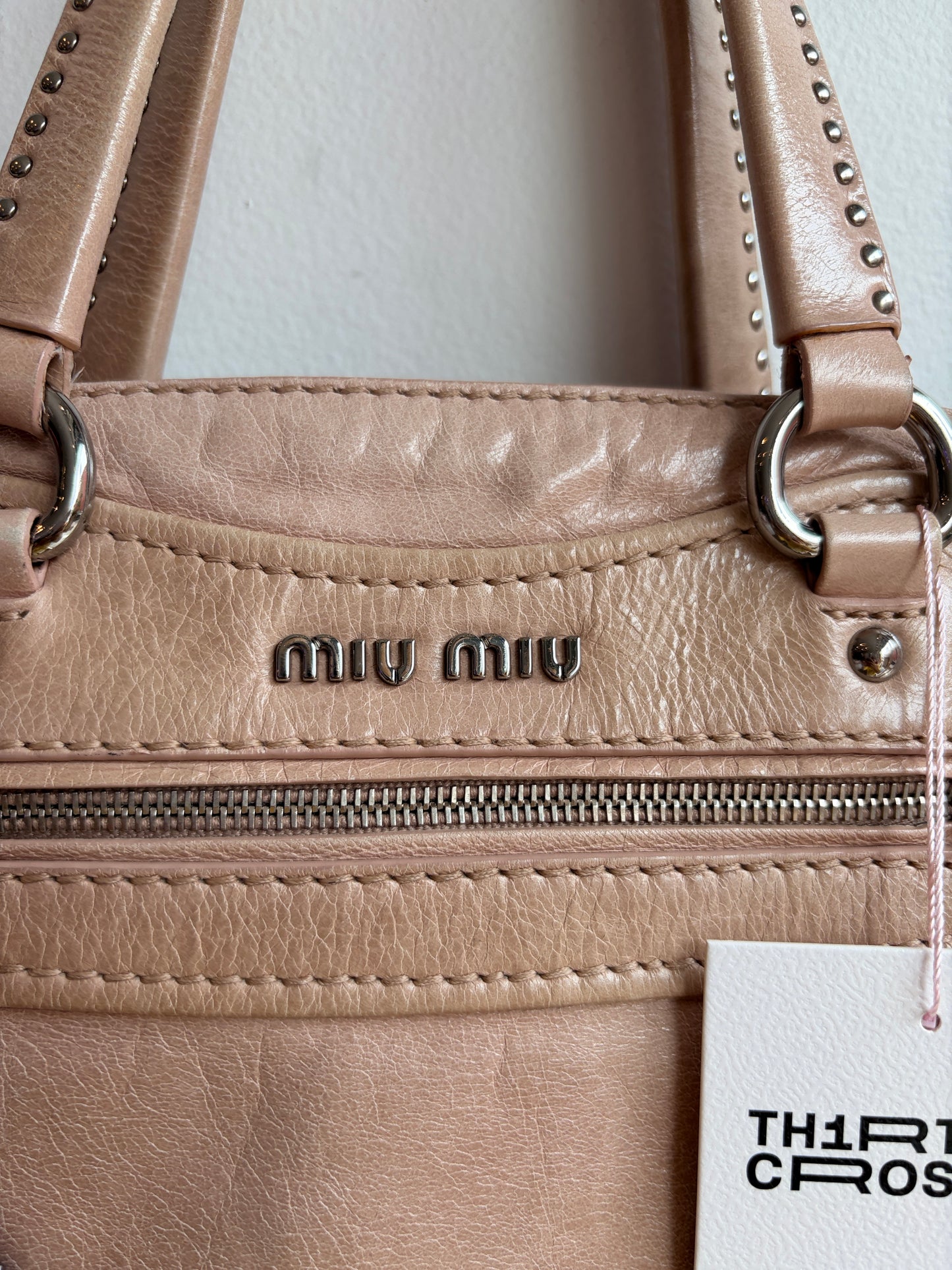 Miu Miu Beige and Pink Leather Two-Strap Shoulder Bag
