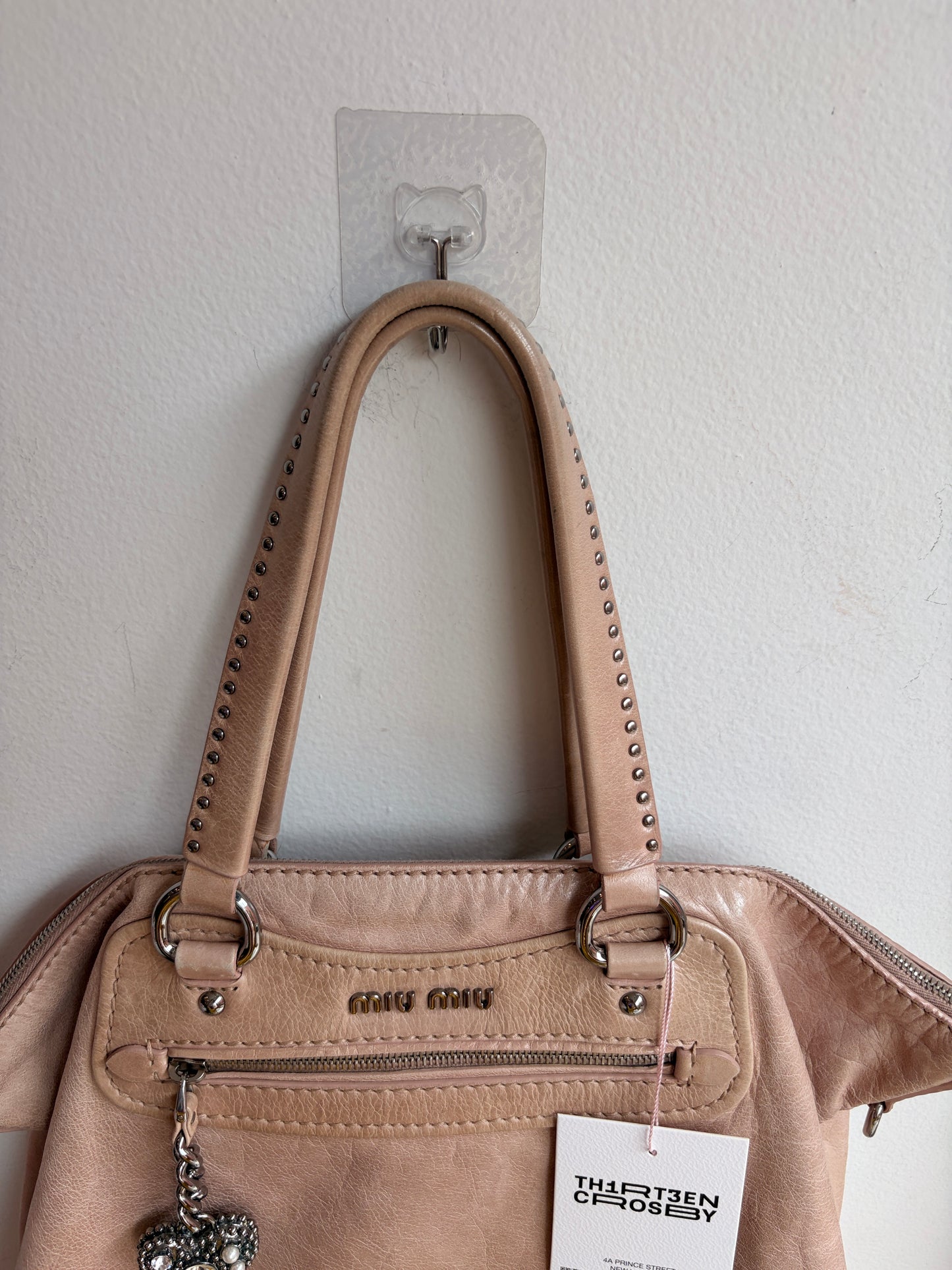 Miu Miu Beige and Pink Leather Two-Strap Shoulder Bag