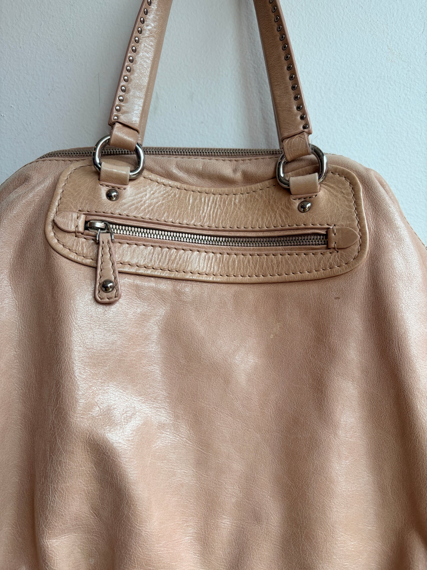 Miu Miu Beige and Pink Leather Two-Strap Shoulder Bag